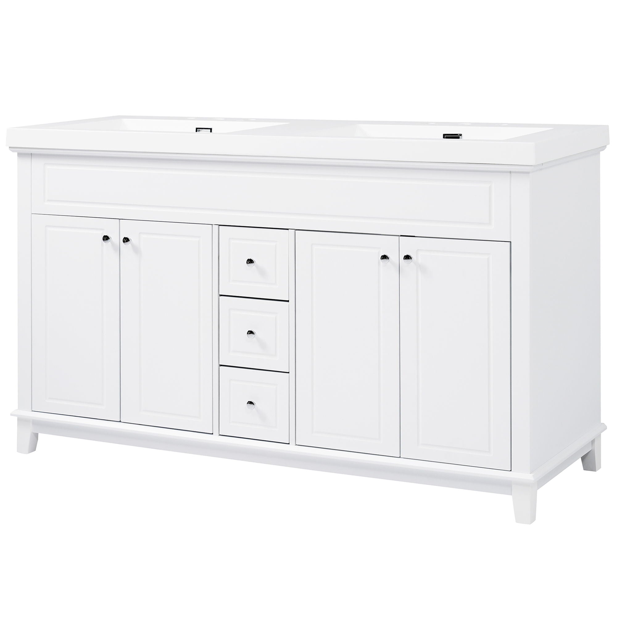 Bathroom Vanity With Double Sinks, 3 Drawers & 4 Doors, Soft Close, All Open Back Design - White