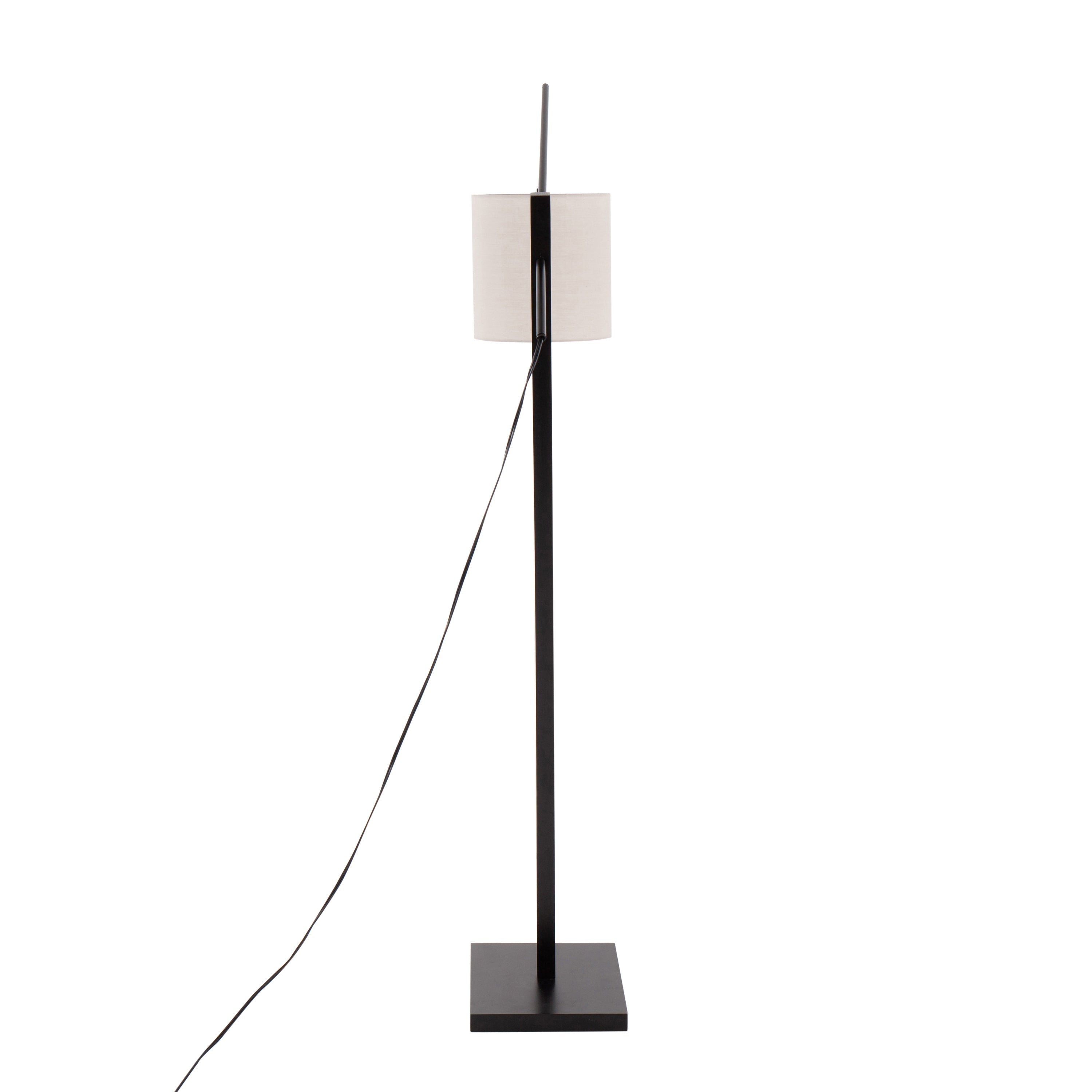 Arturo Contemporary Floor Lamp in Black Wood and Black Steel with Grey Fabric Shade