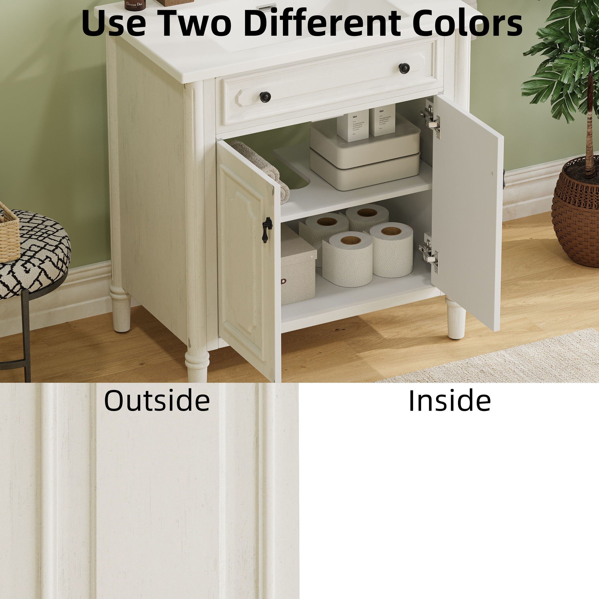 Vintage Bathroom Vanity With Sink, Rustic Cabinet With Soft Close Doors