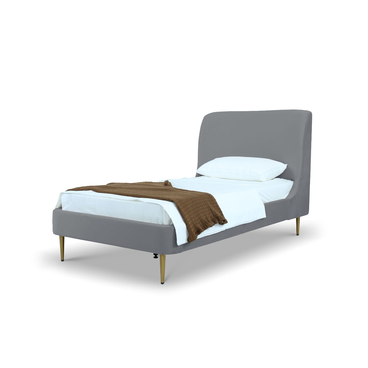 Mid-Century Modern Upholstered Bed With Curved Headboard