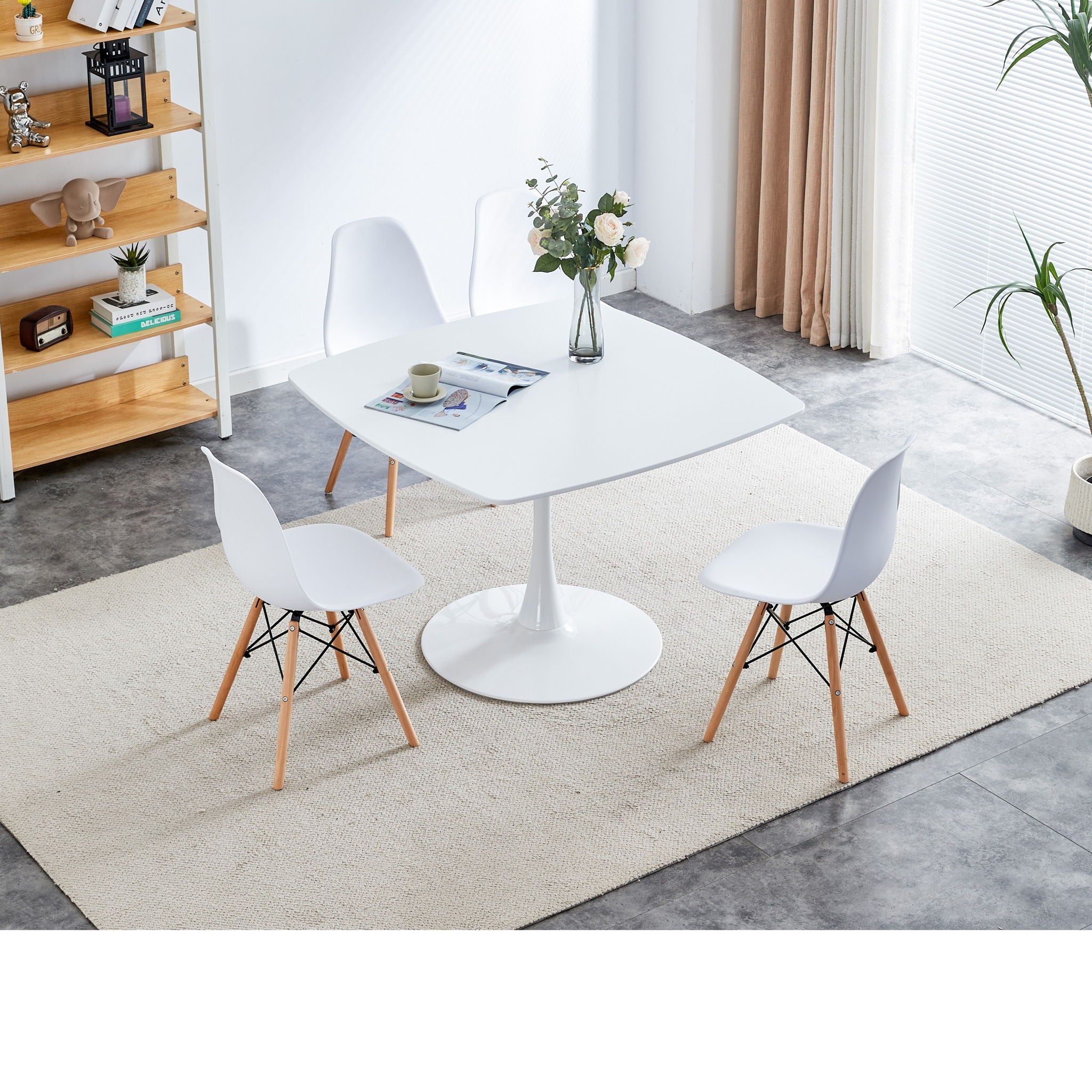 Table Mid-Century Dining Table For 4-6 People With Round MDF Table Top, Pedestal Dining Table, End Table Leisure Coffee Table