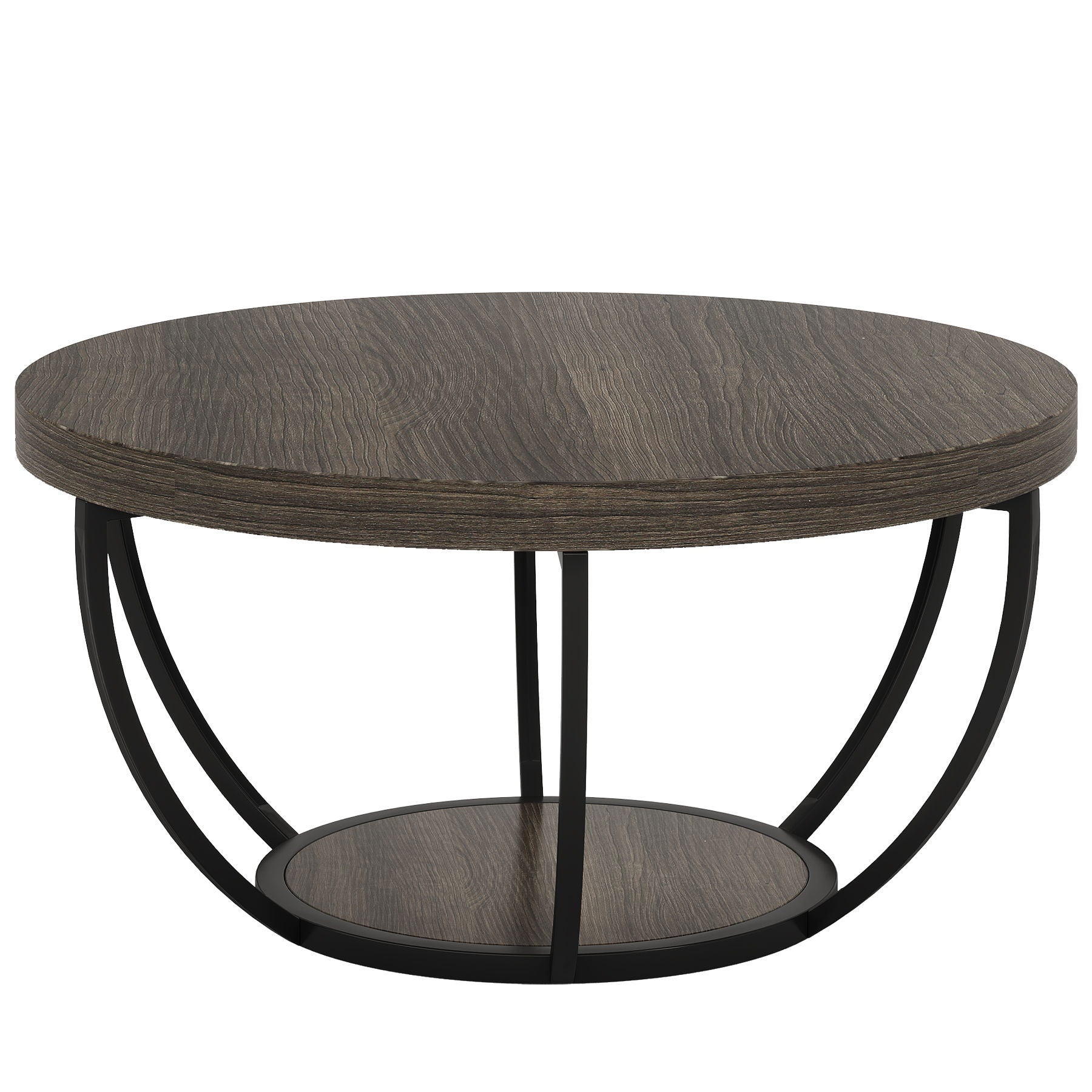 2 Tier Circle Coffee Table With Storage Shelves