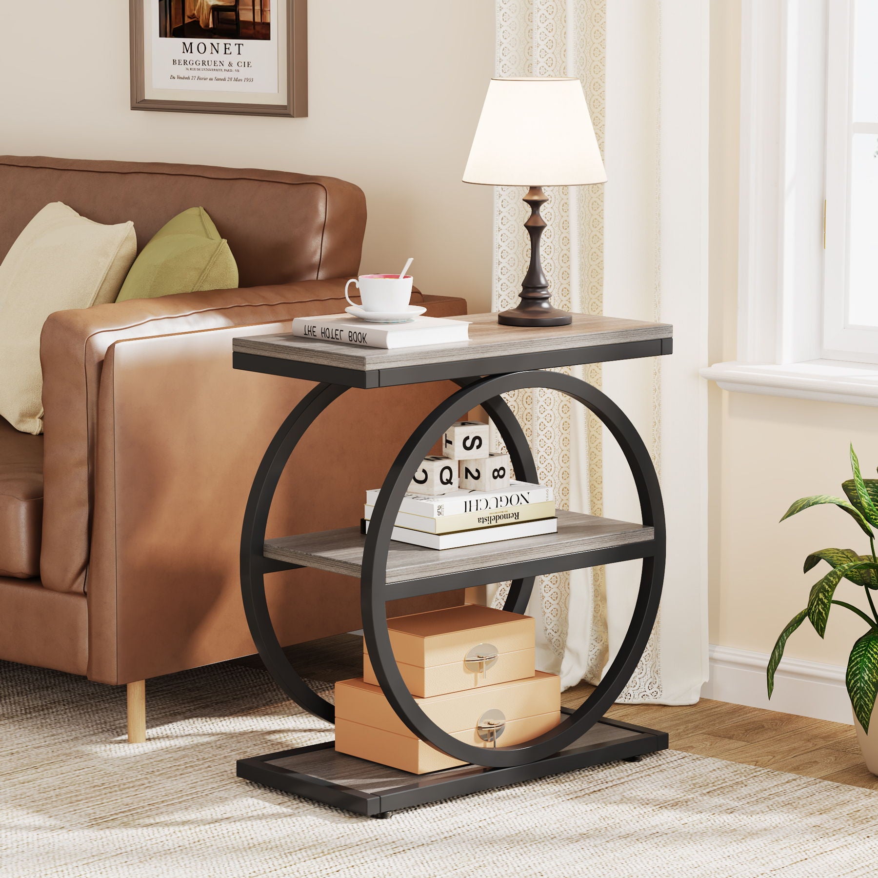 Industrial Narrow End Table With 3 Shelves