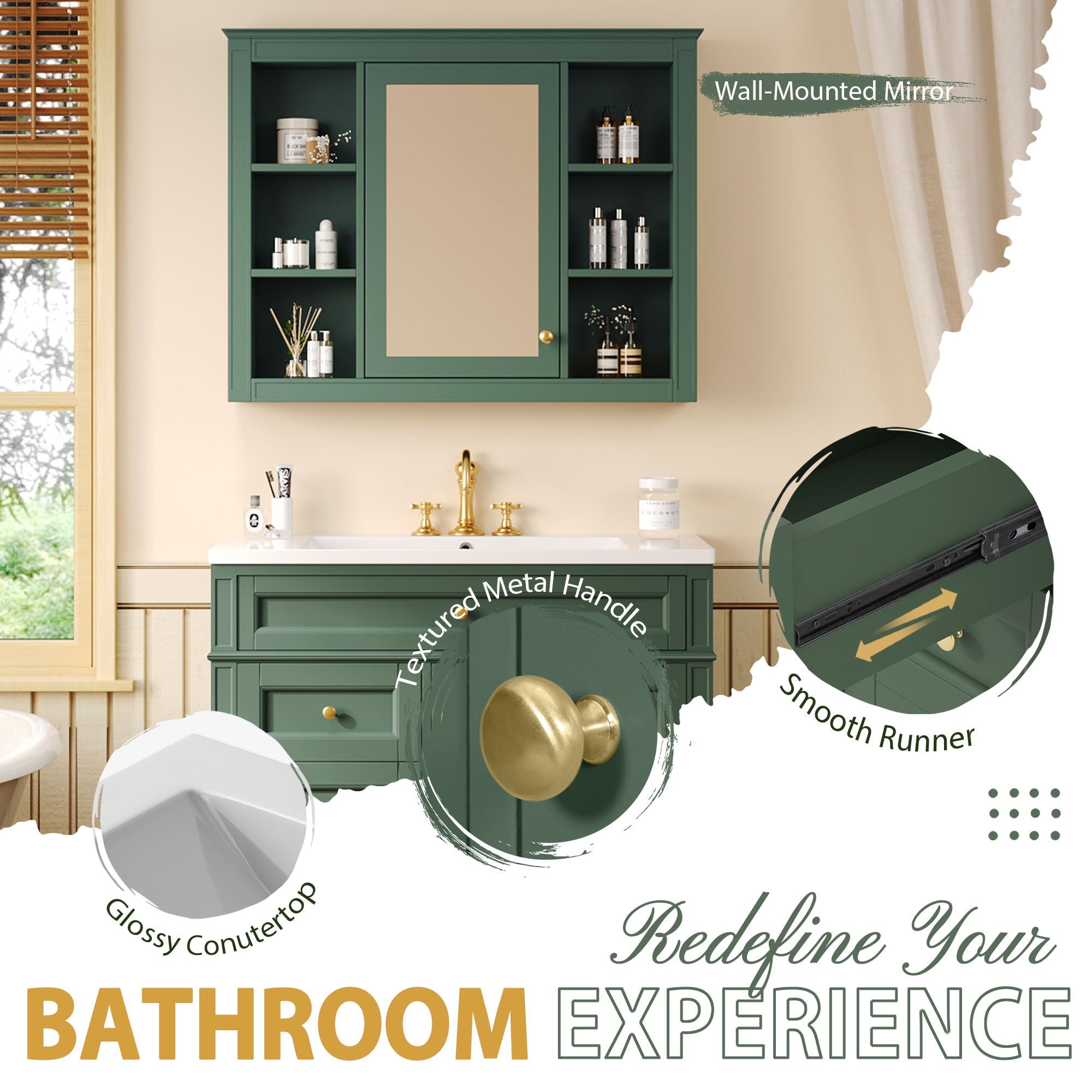 Bathroom Vanity With Mirror Cabinet, Storage Cabinet With 2 Soft Closing Doors And 4 Drawers, Undermount Sink