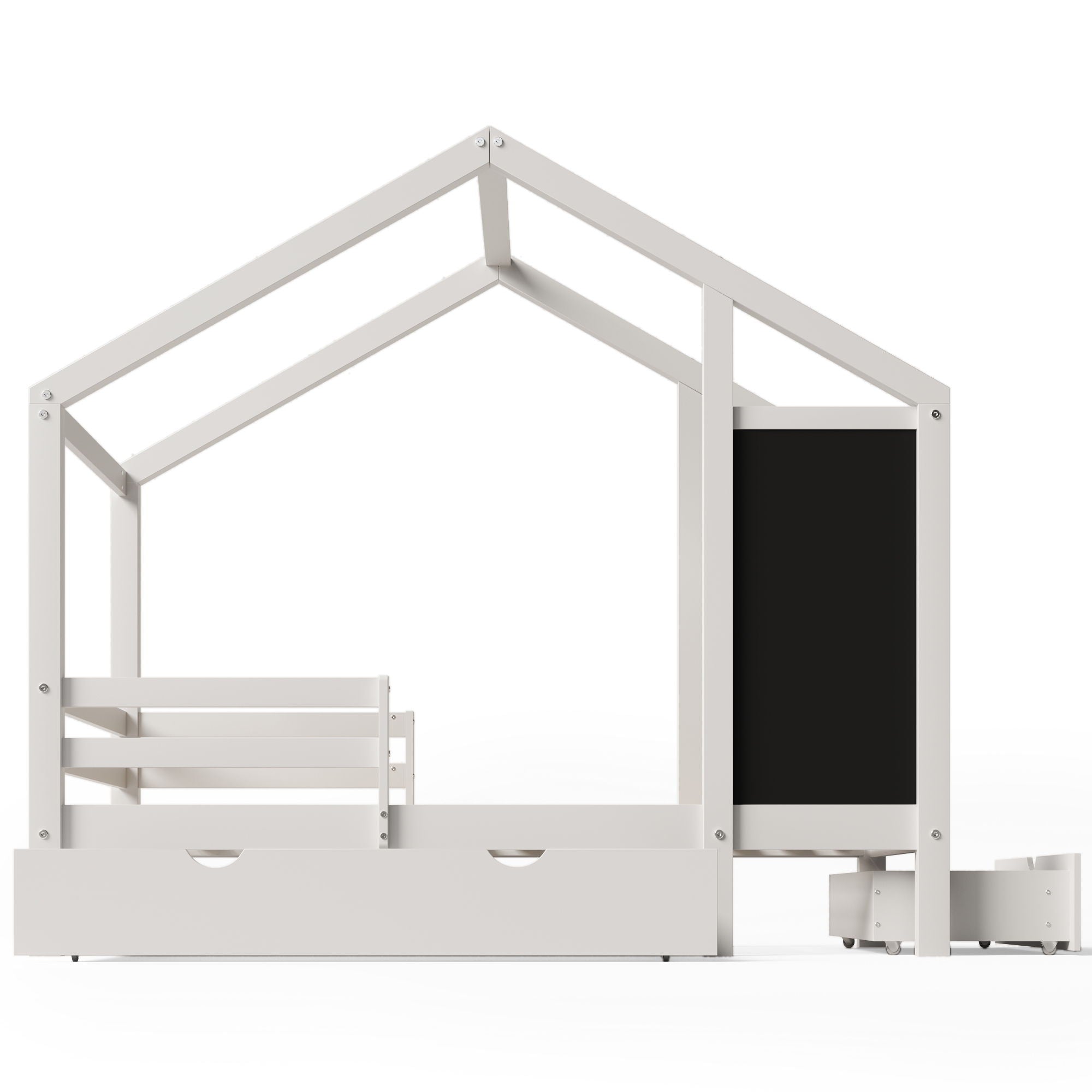 Twin House Bed With Blackboard And Drawers, 2 Assembly Options - White
