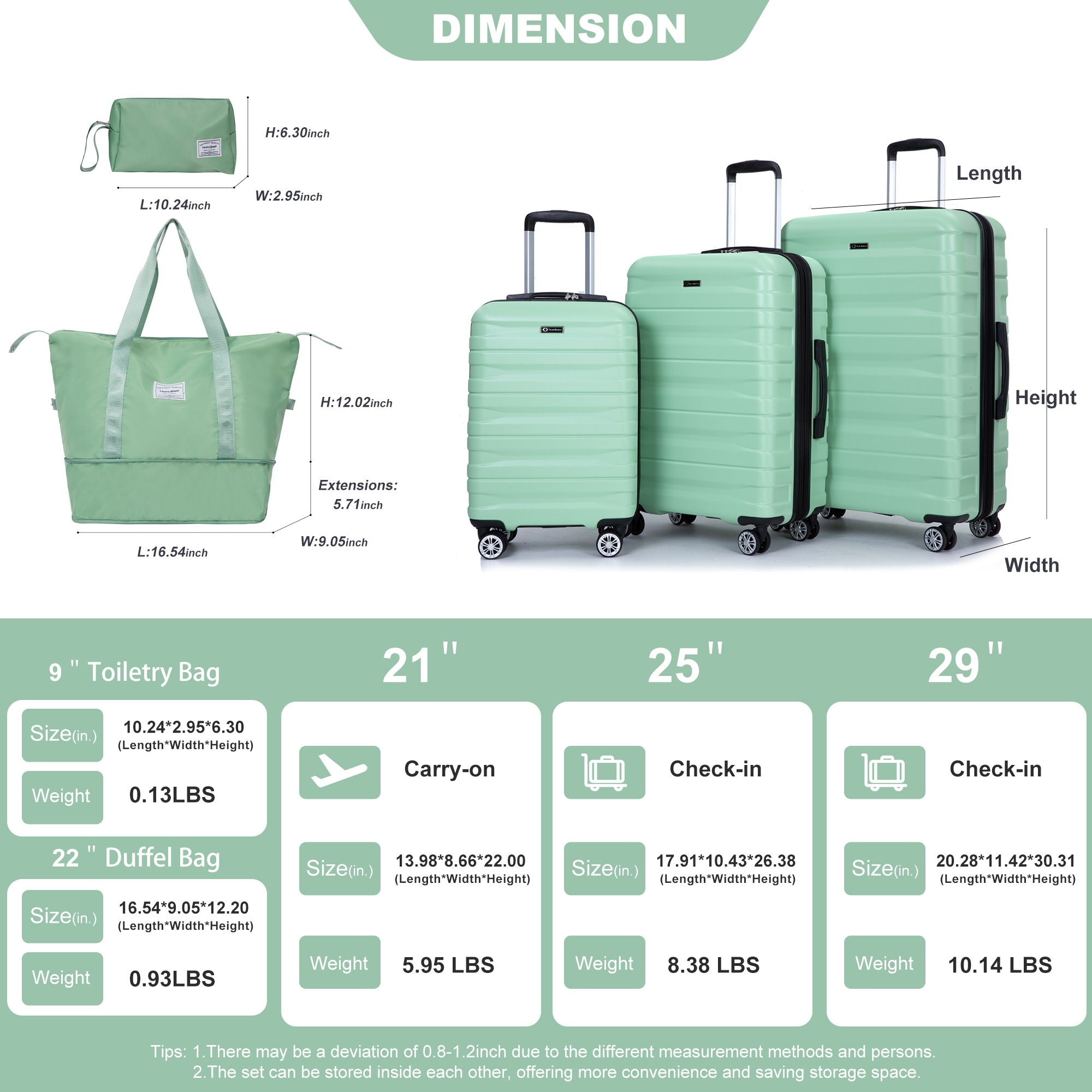 Luggage Set Of 5 Pieces, Expandable Hard Pc Luggage Set With Tsa Lock For Rotating Wheels