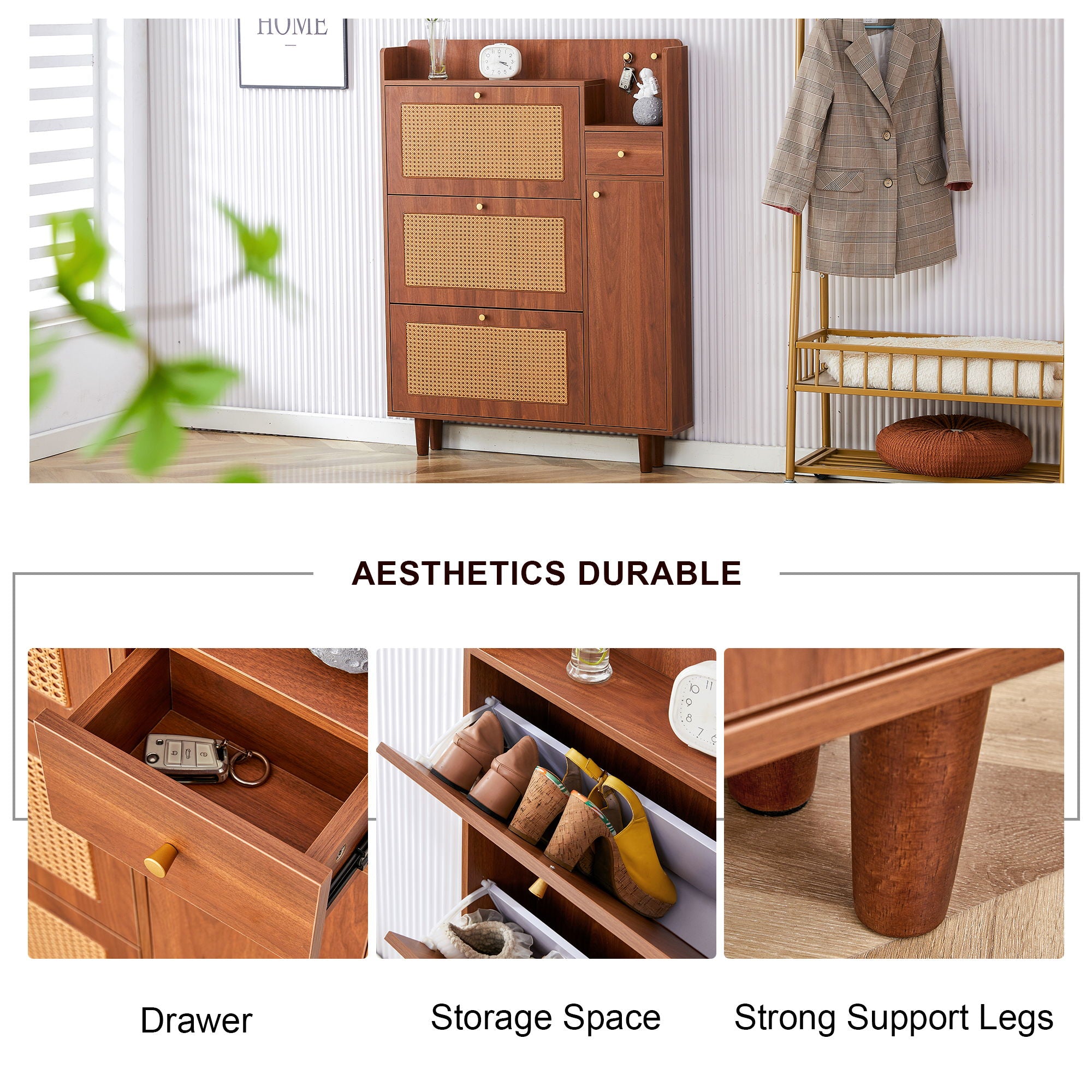 The Modern Minimalist Shoe Cabinet, Suitable For A Variety Of Styles Including Nordic, Japanese, And Industrial - Walnut