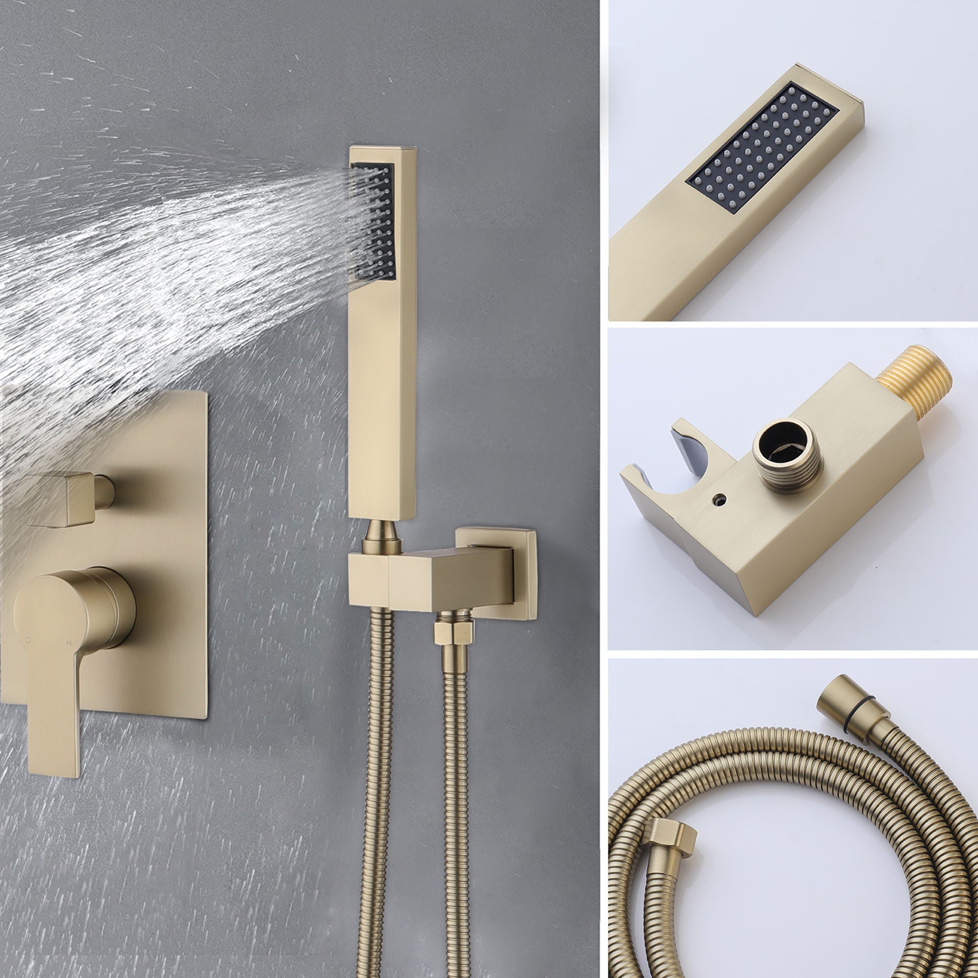 Elegant Shower System High Pressure Rainfall Shower Head With Handheld Spray Stainless Steel - Brushed Gold