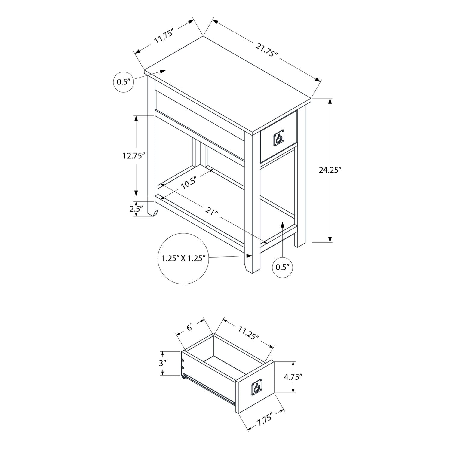 Accent End Table, 2 Tier, Narrow, Lamp, Storage Drawer, Charming Design