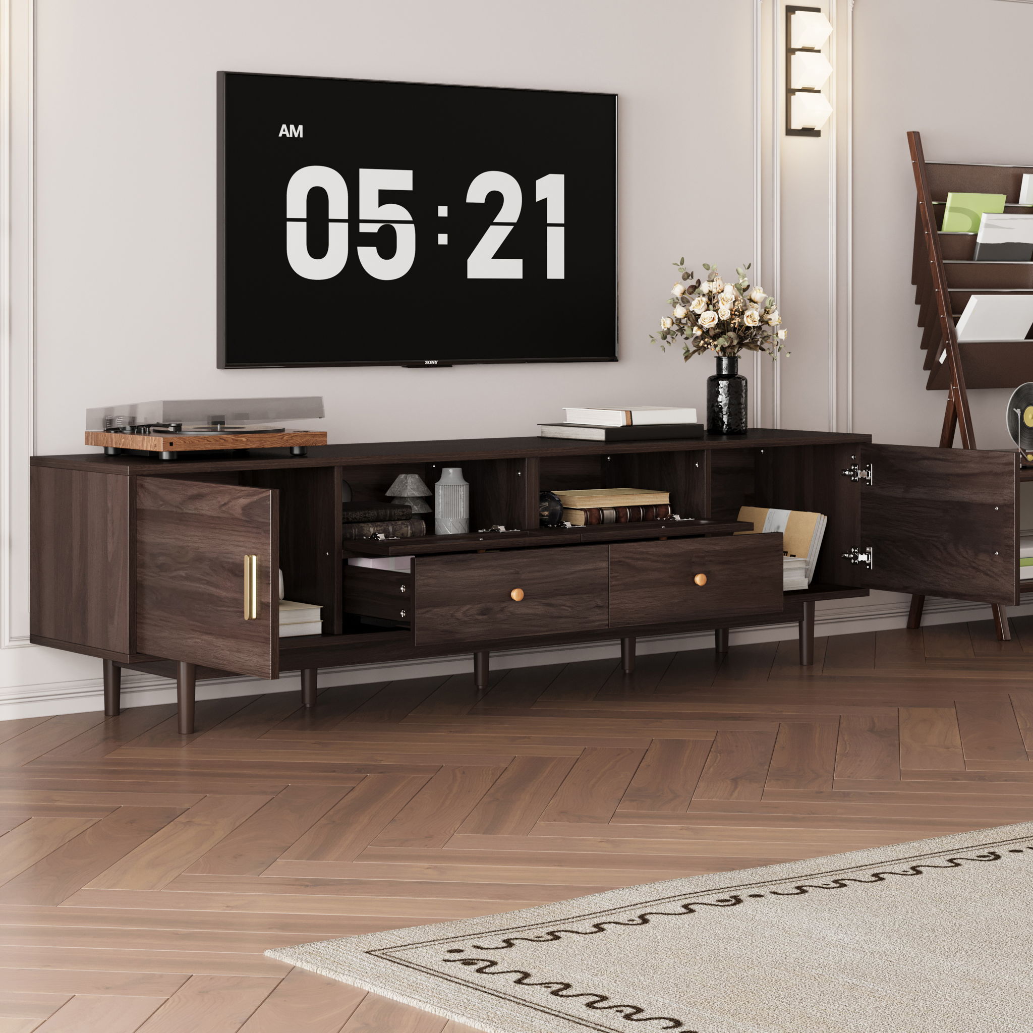 TV Stand With Drawers, Accent Entertainment Center For Living Room - Dark Brown