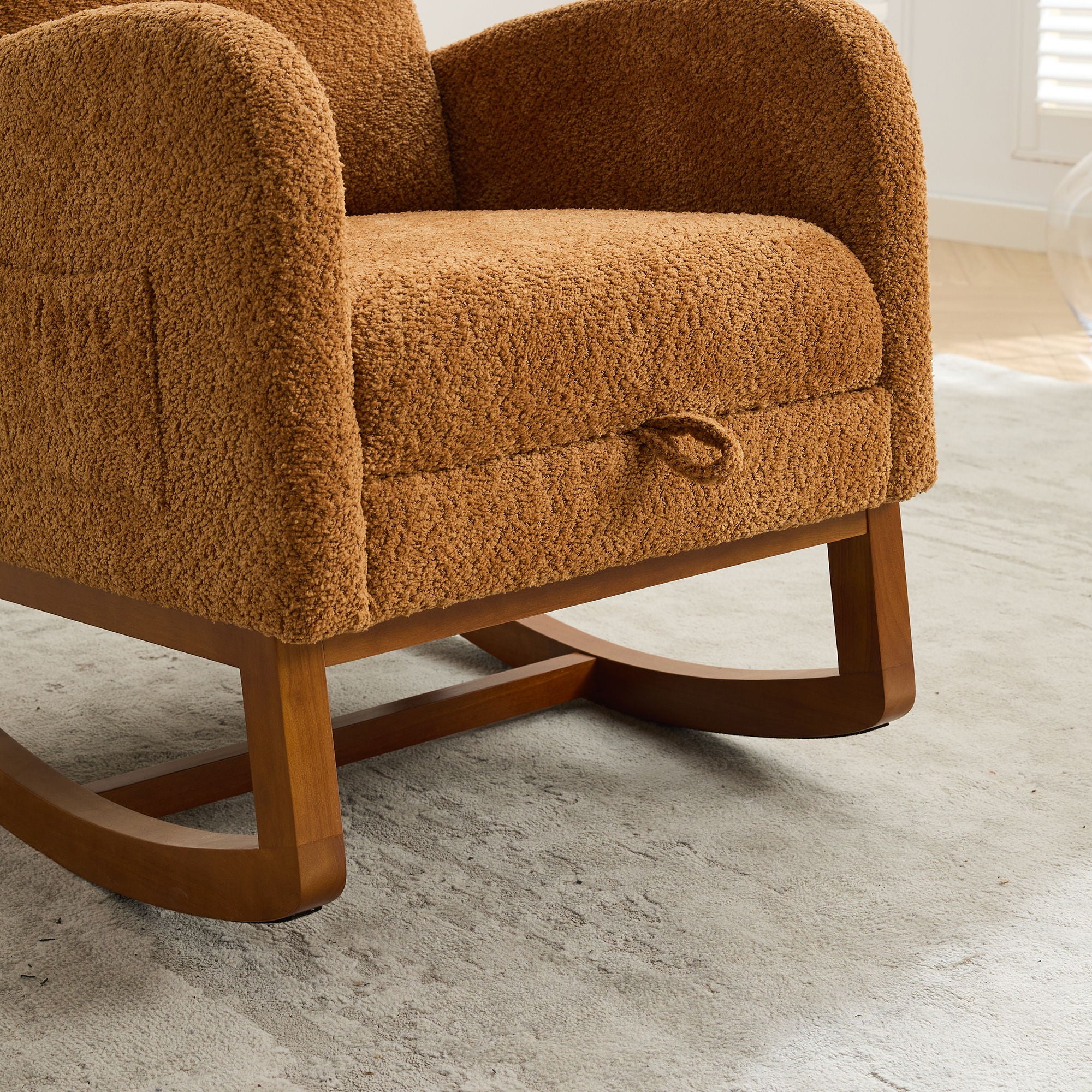 High Back Glider Rocking Chair With Retractable Footrest And Rubber Wood Legs