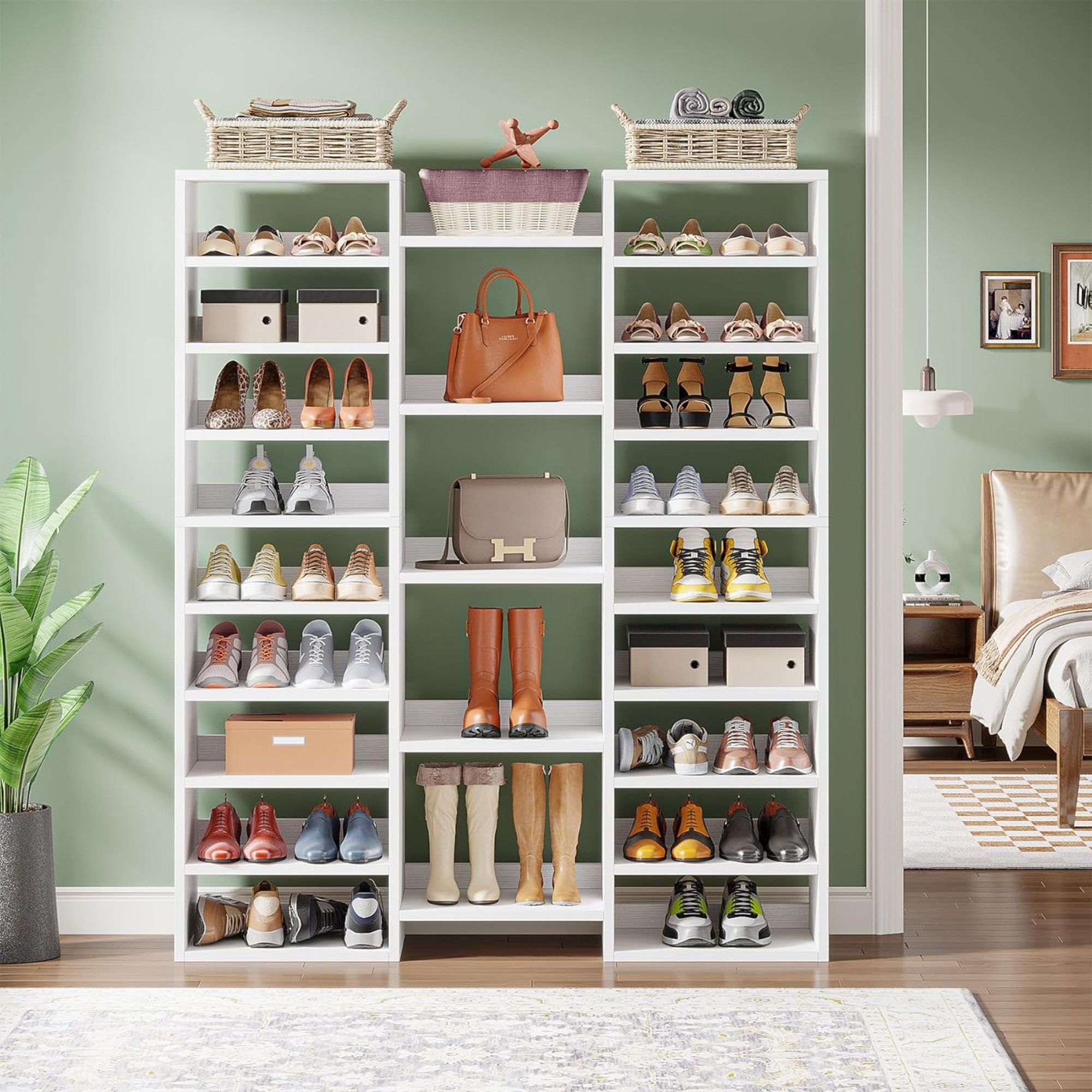 14 Tier Shoe Storage Cabinet With 23 Open Cubbies, 46 Pairs Capacity Entryway Organizer - White