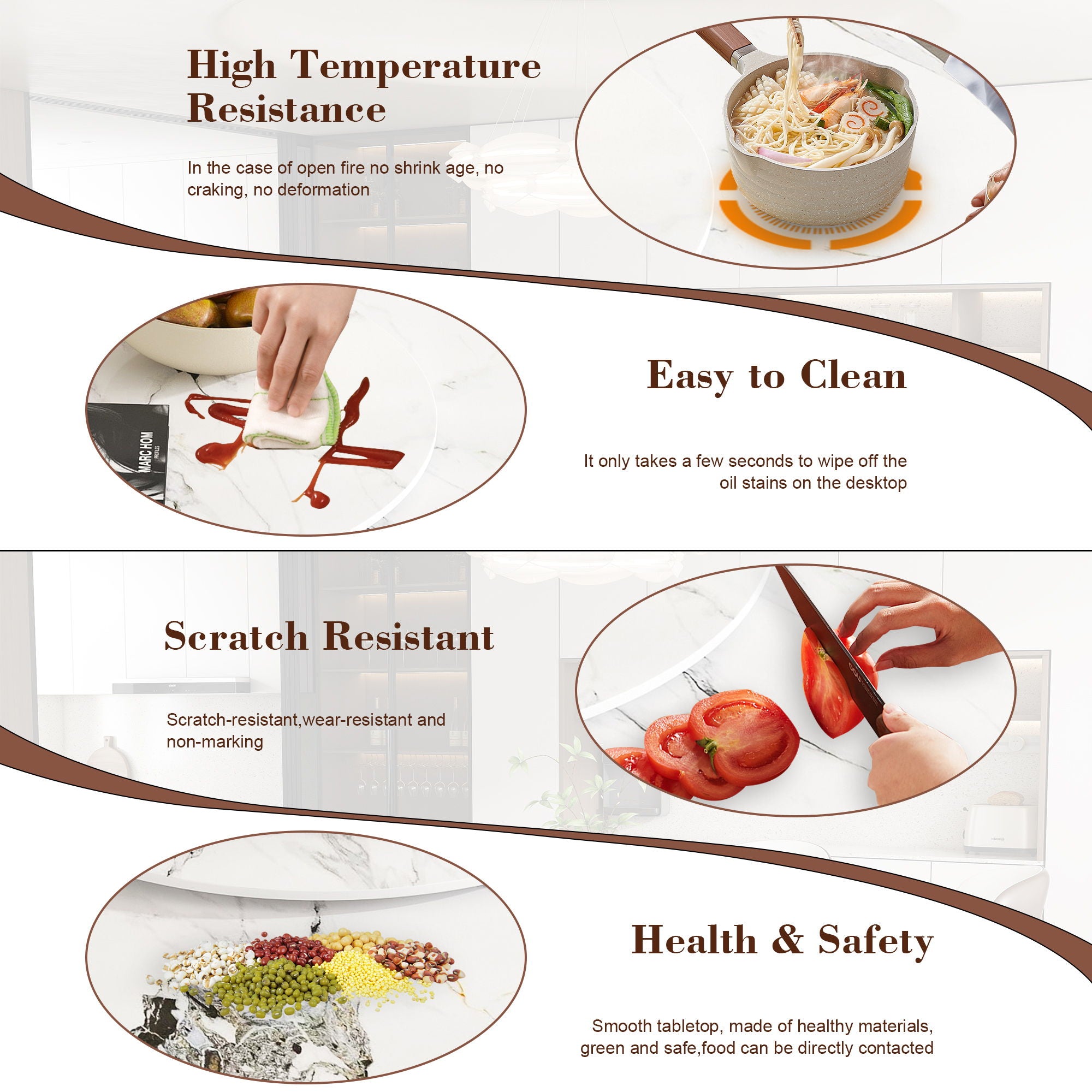 Round Dining Table With 360° Rotating Lazy Susan For Dining Room & Kitchen, 6 Chairs - White