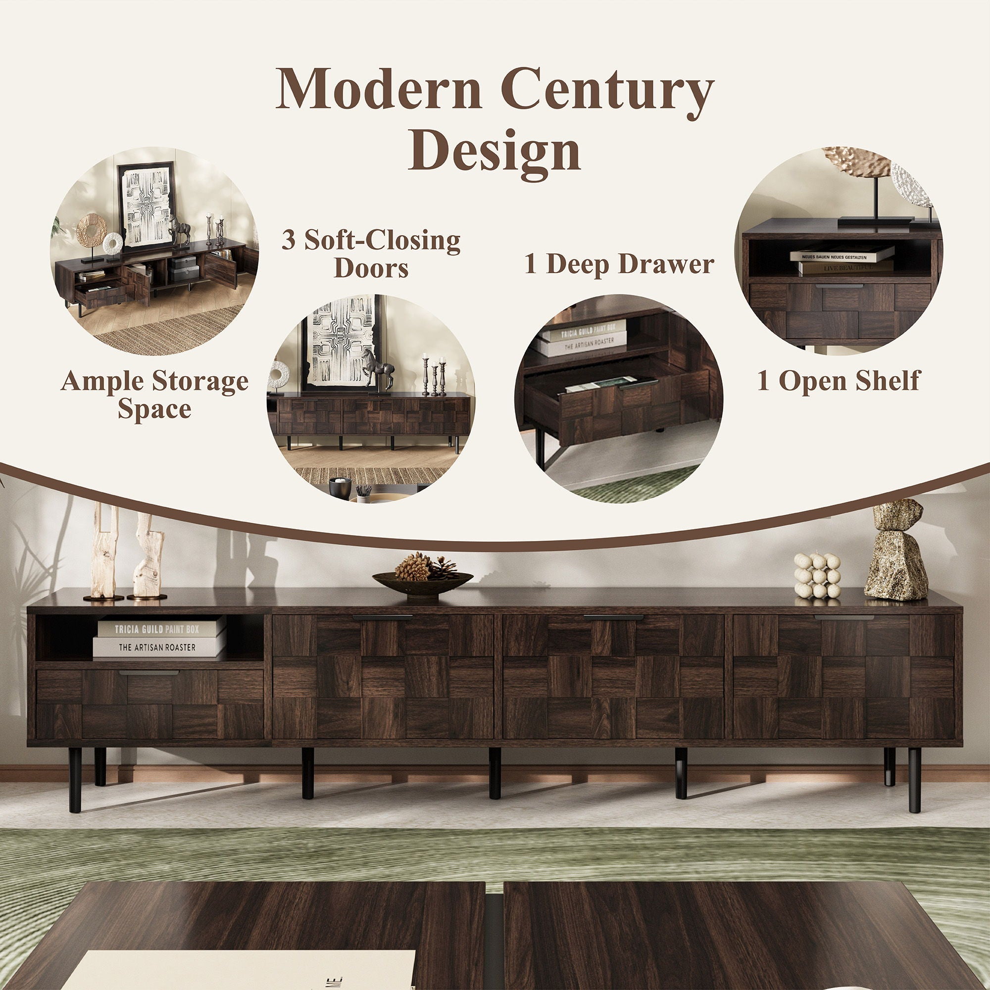 78" TV Stand With Storage Cabinets For Living Room - Walnut