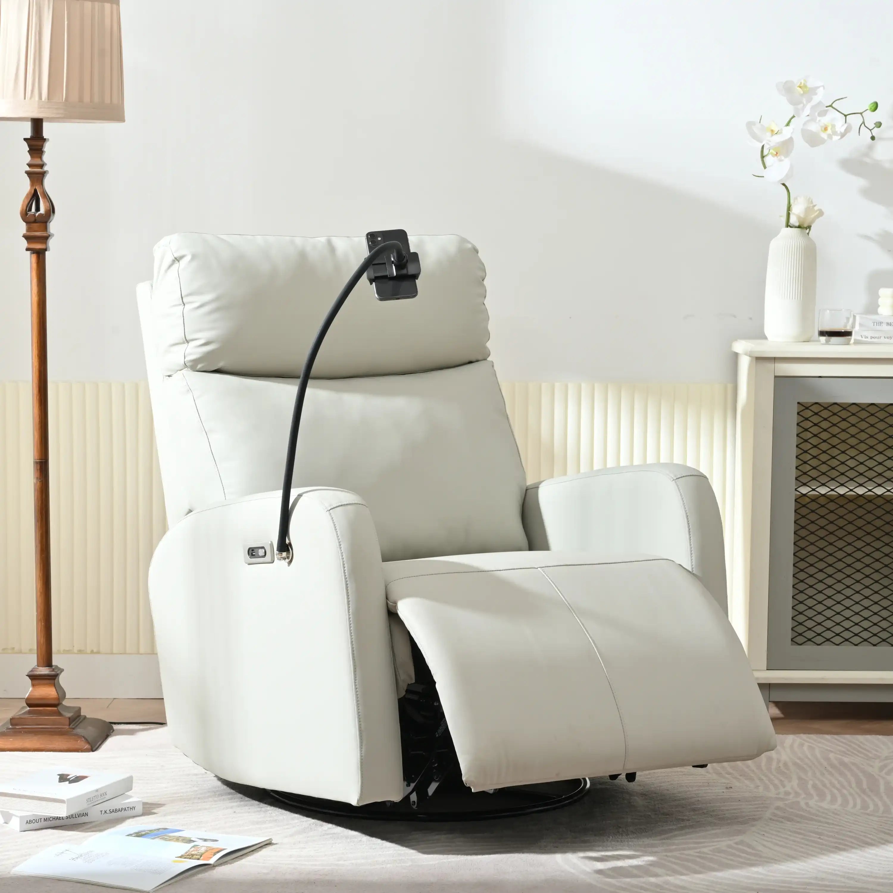 LuxeMotion Power Swivel Rocker Recliner, Light Gray Electric Glider