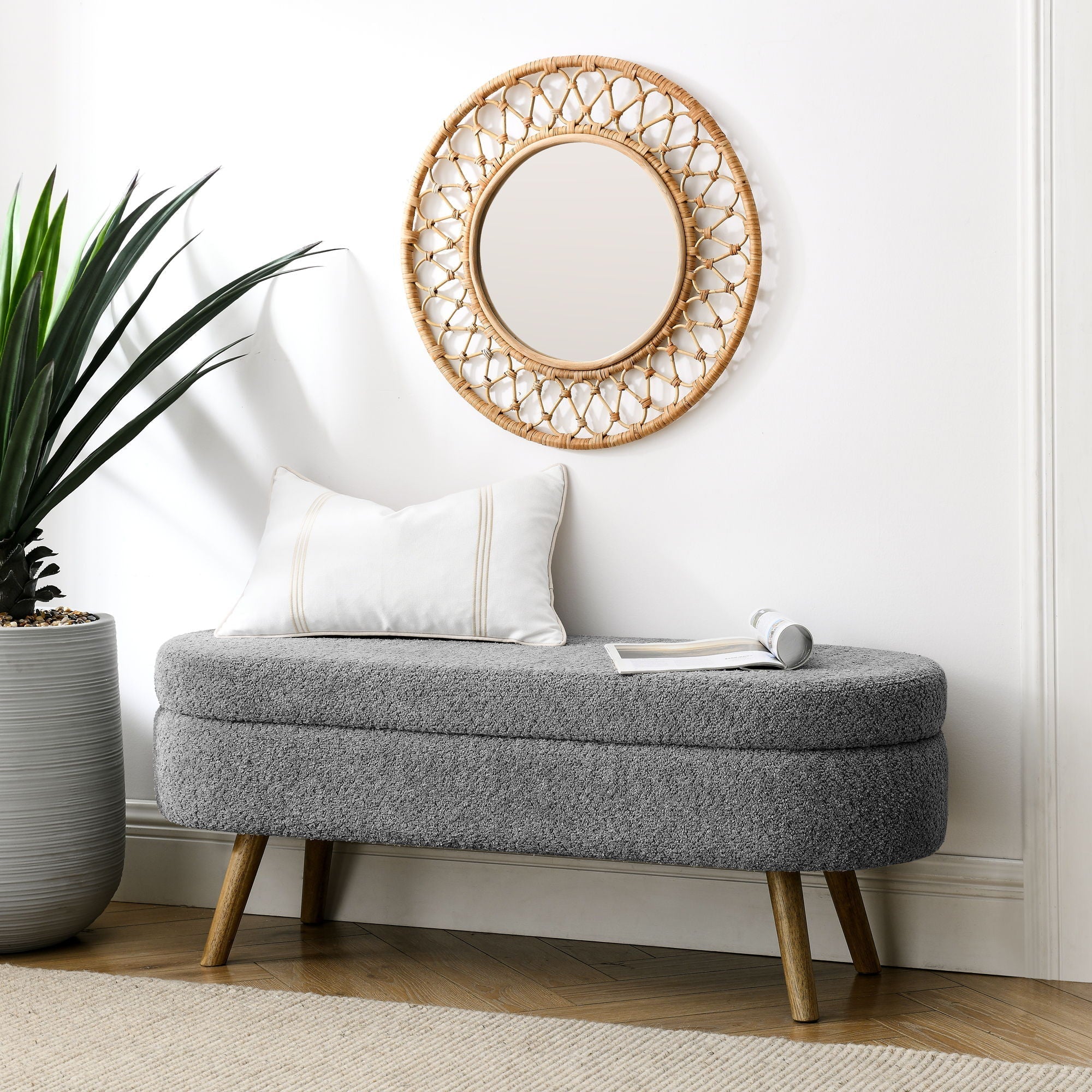 Ottoman Oval Storage Bench With Rubber Wood Legs