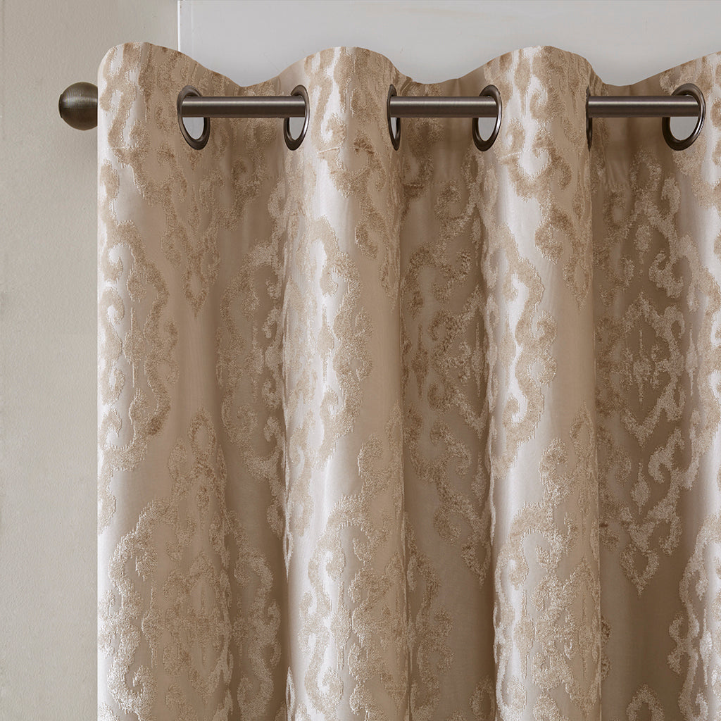 Knitted jacquard damask total blackout grommet top curtain panel (only 1 pc panel)