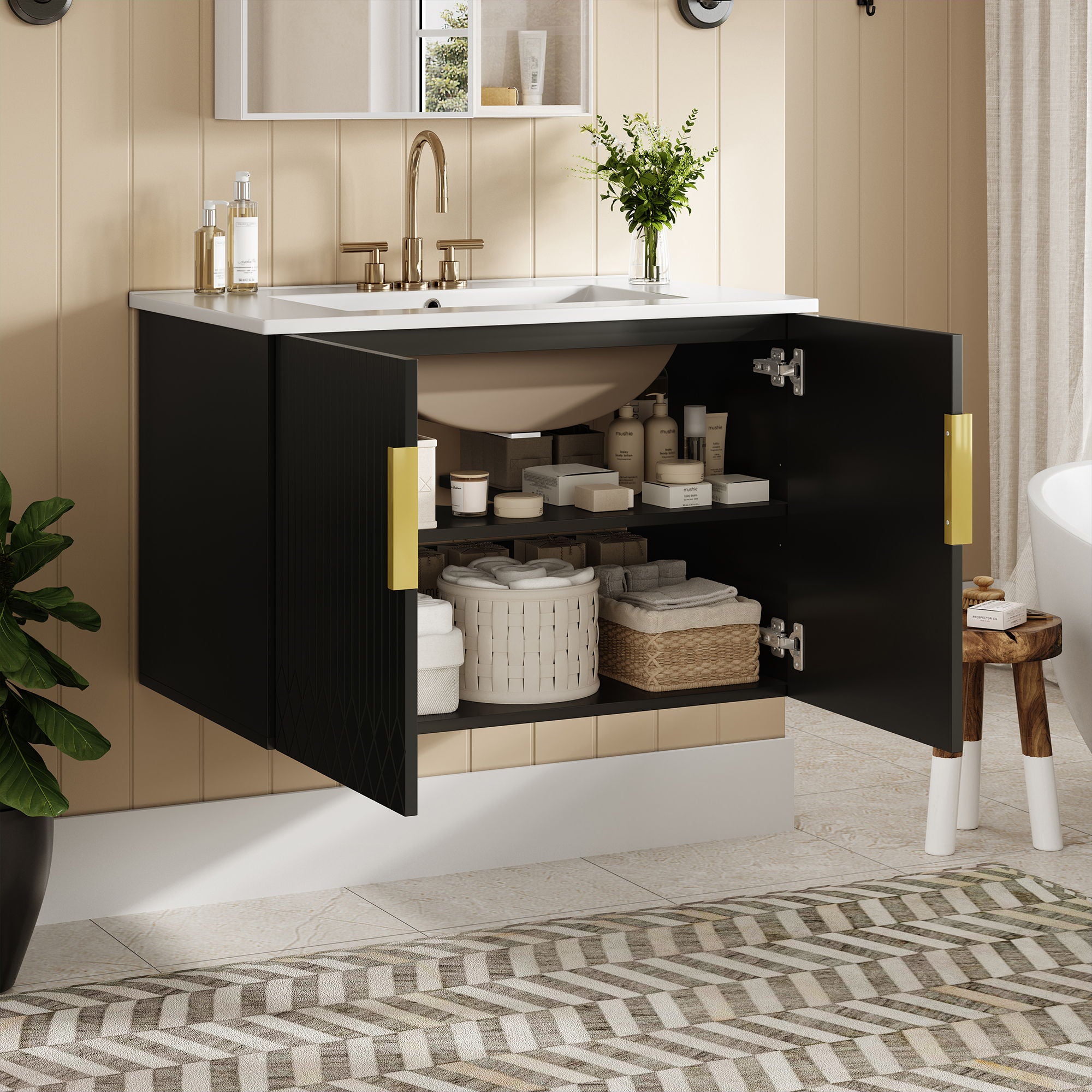Bathroom Vanity With Sink, Rectangular Storage Cabinet With 2 Soft Closing Doors