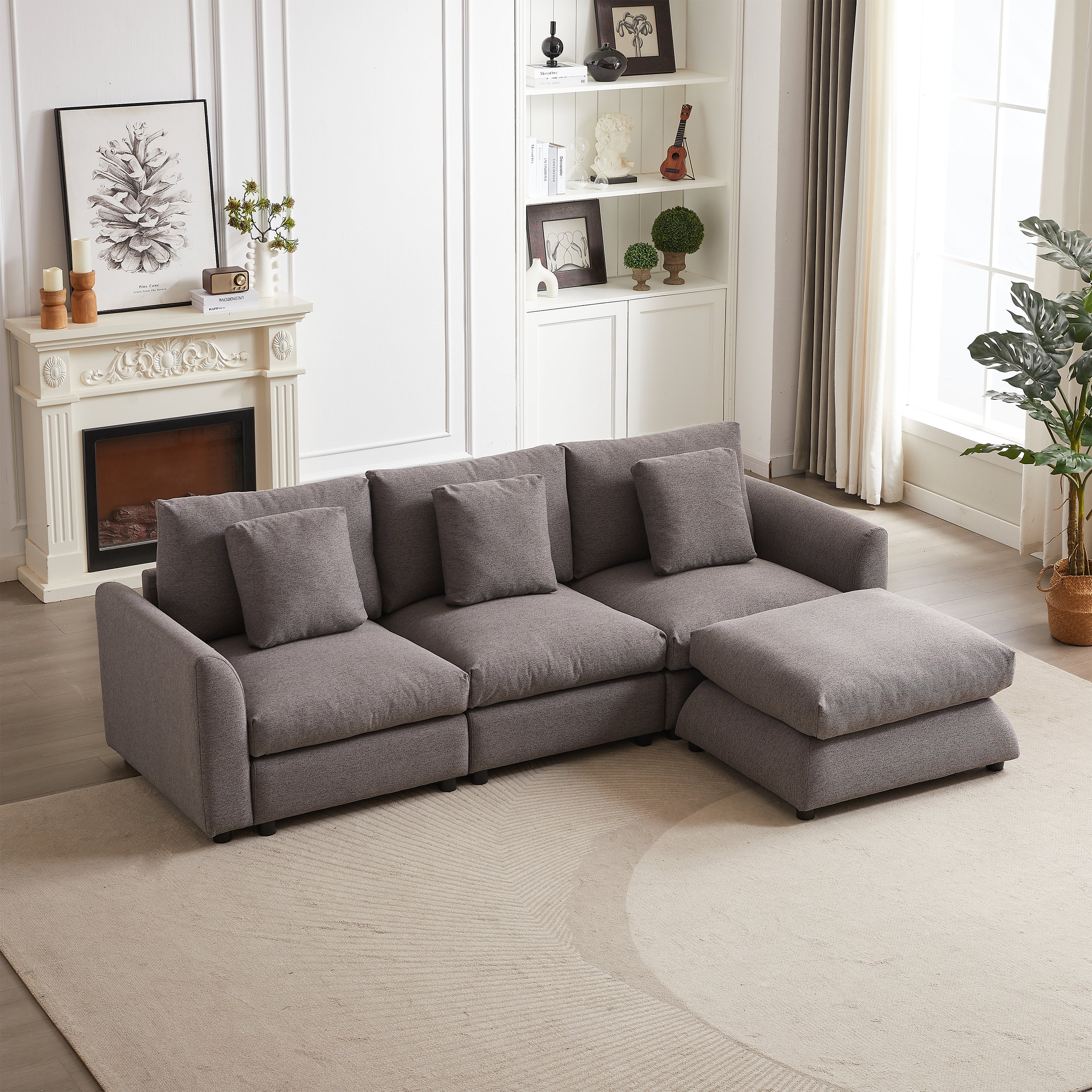 102.2 Inch Combination Modular Sofa with Ottoman Grey