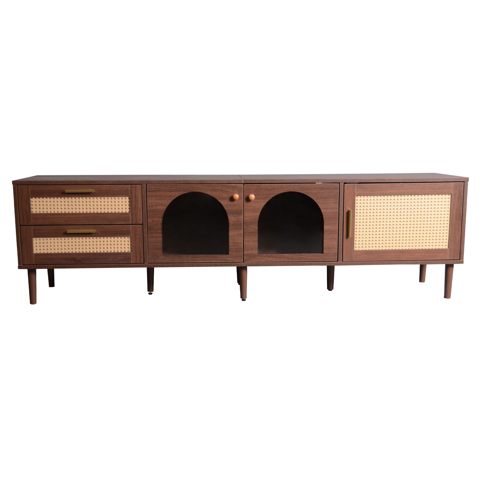 TV Stand With 3 Cabinets & 2 Drawers, LED Light Media Console For TVs Up To 80" - Dark Brown