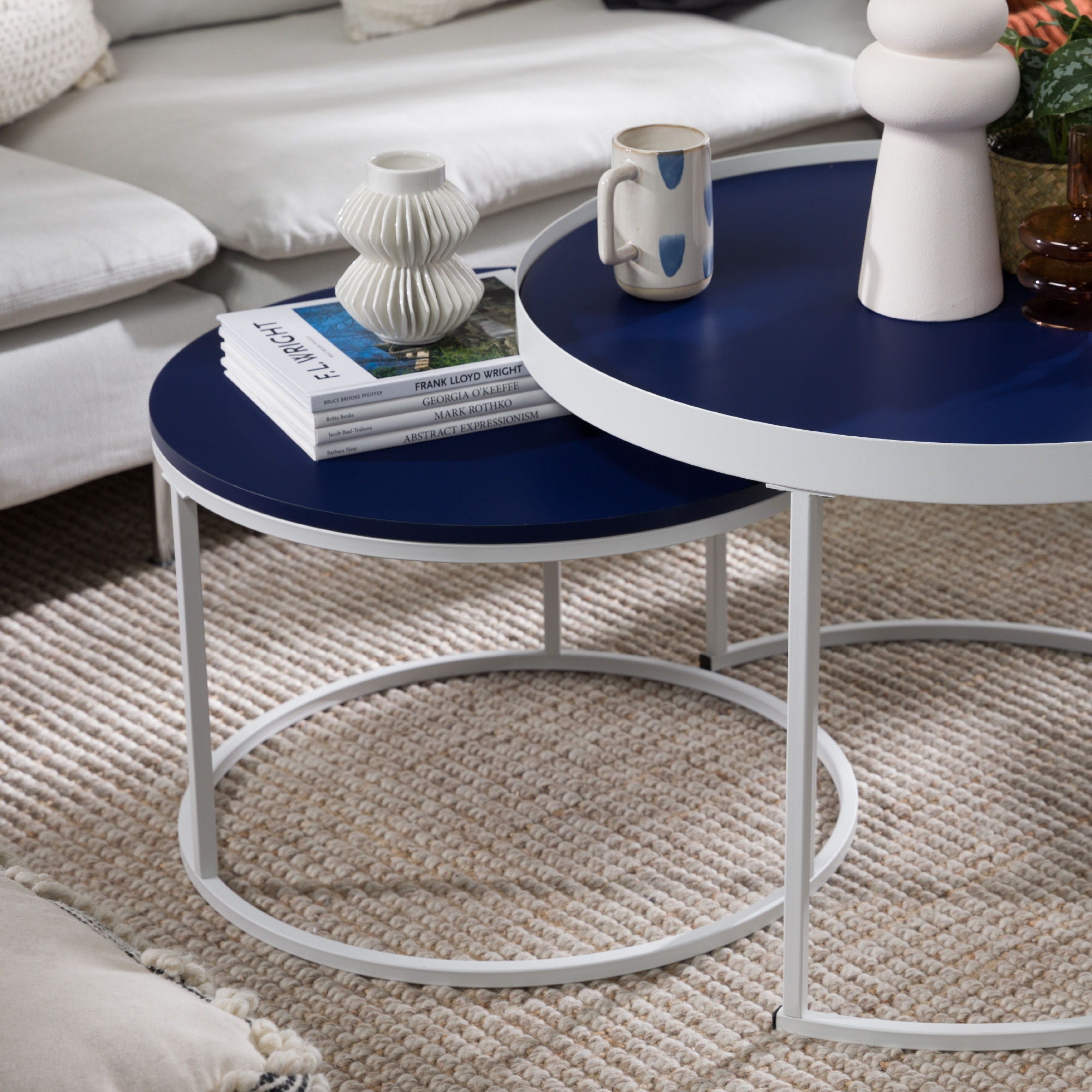 Contemporary Gallery Top Round Nesting Coffee Table Set