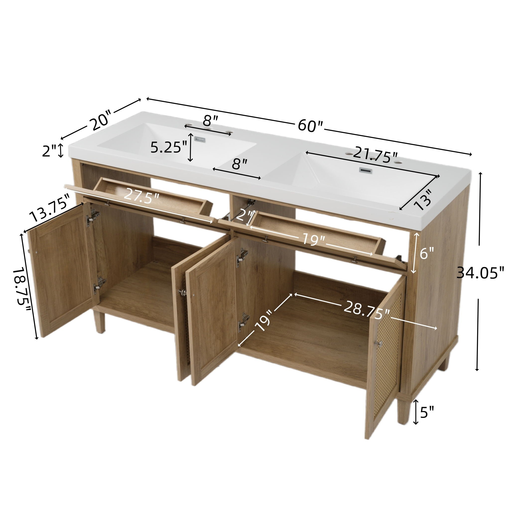 Bathroom Vanity With Double Sink, Large Storage Space