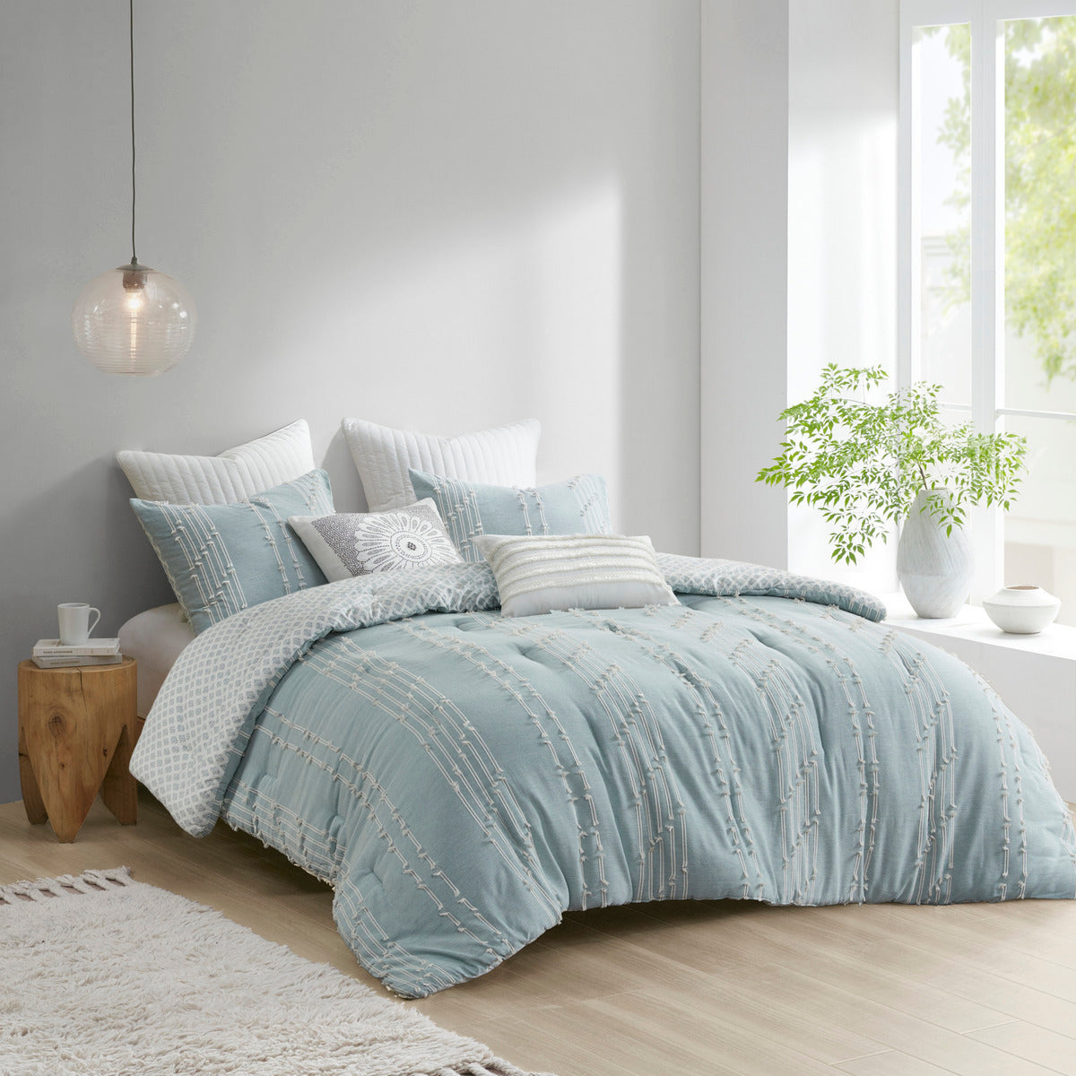 3 Piece Cotton Jacquard Comforter Set Aqua King/Cal King