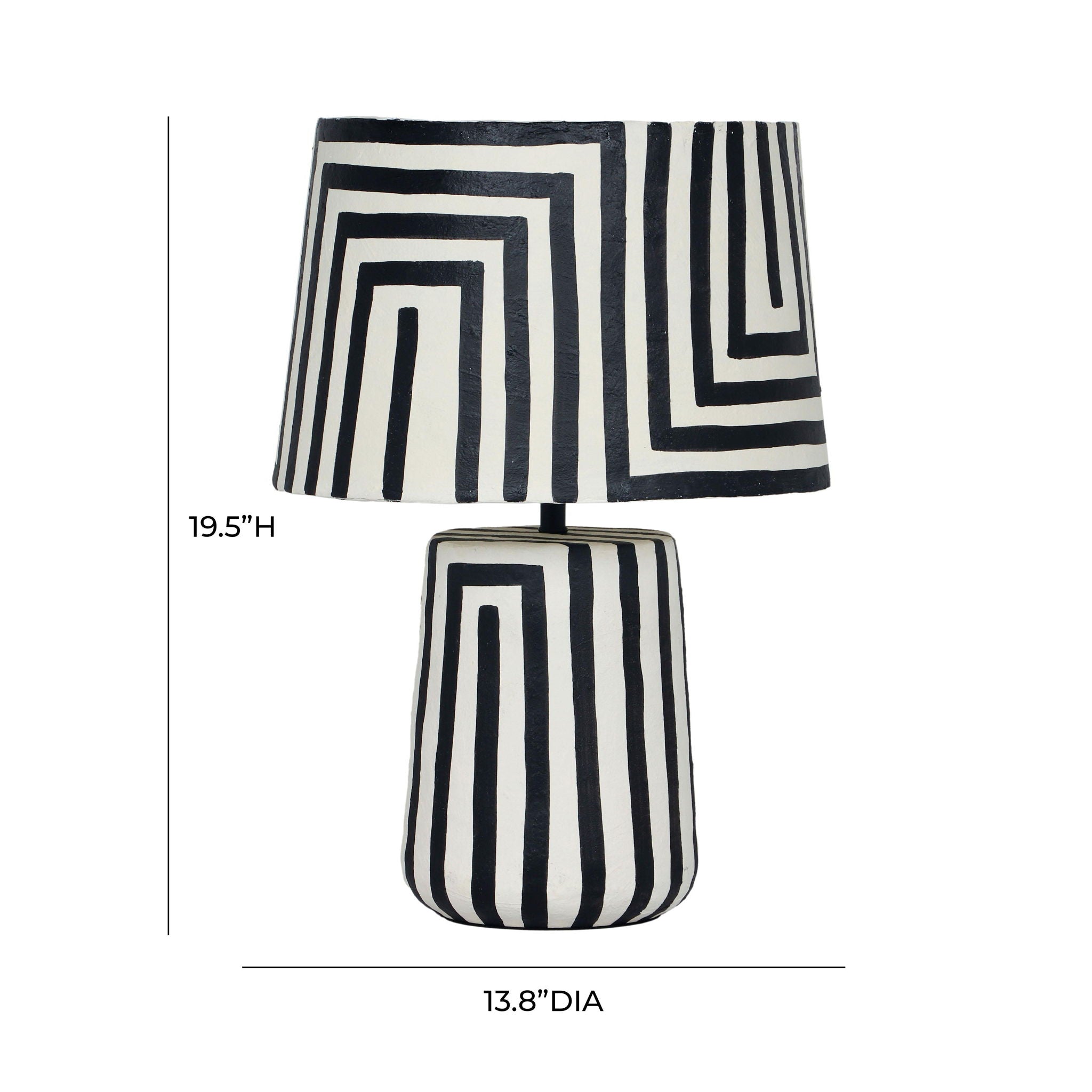 Minori - Striped Papier Mache Table Lamp - Black