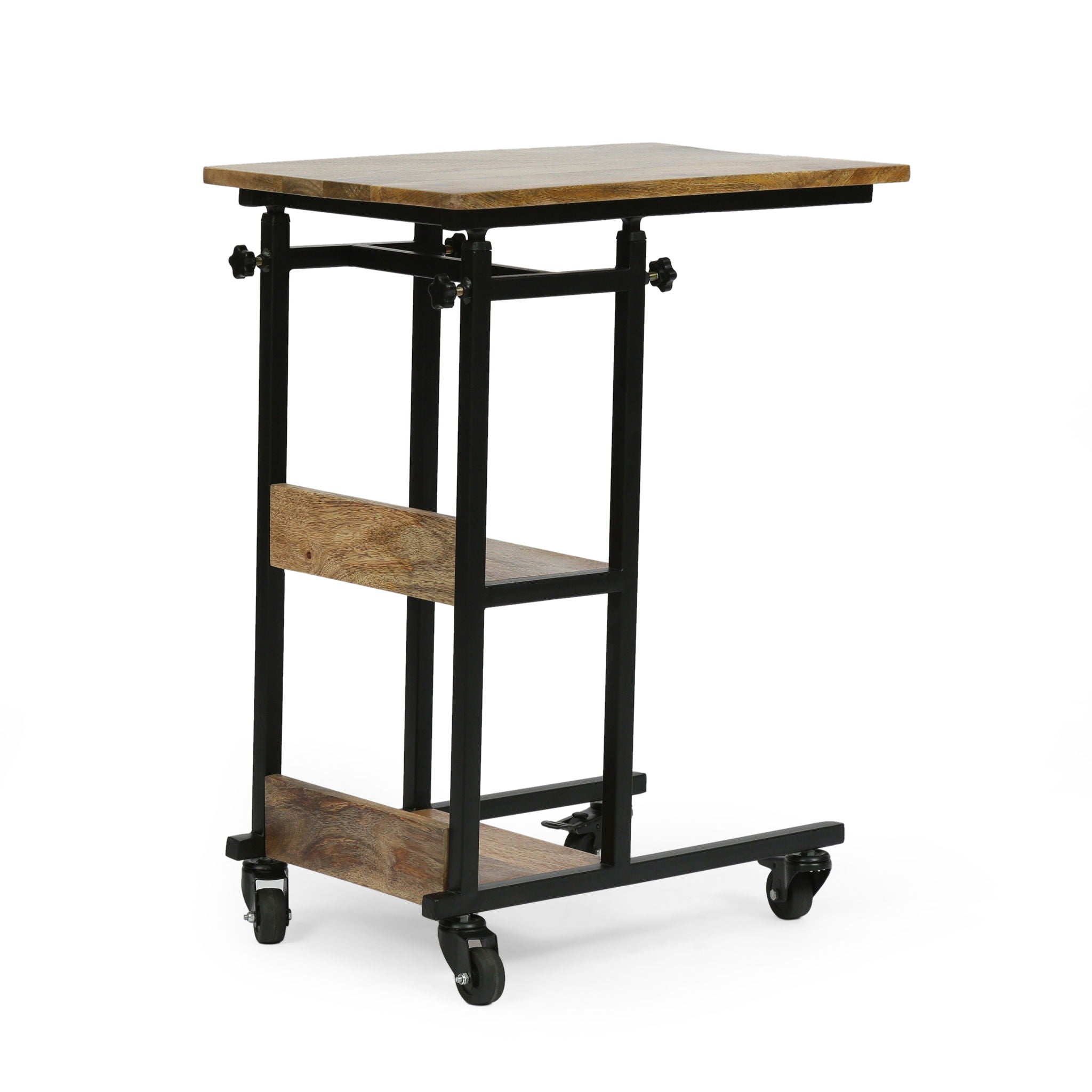 Modern Industrial Bed Laptop Table With C - Shape Design And Adjustable Height - Natural