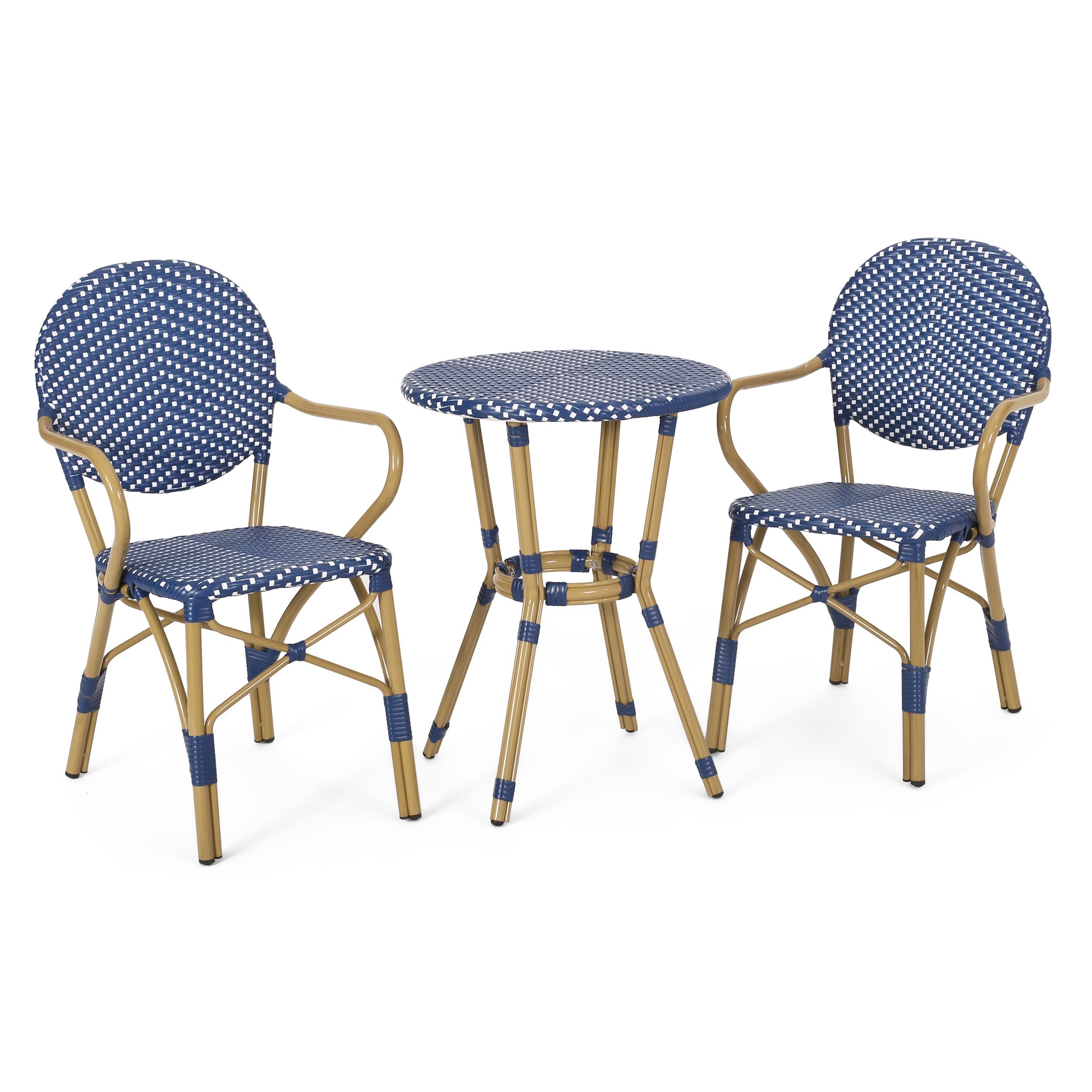 Outdoor PE Rattan and Aluminum 3 Piece French Bistro Set