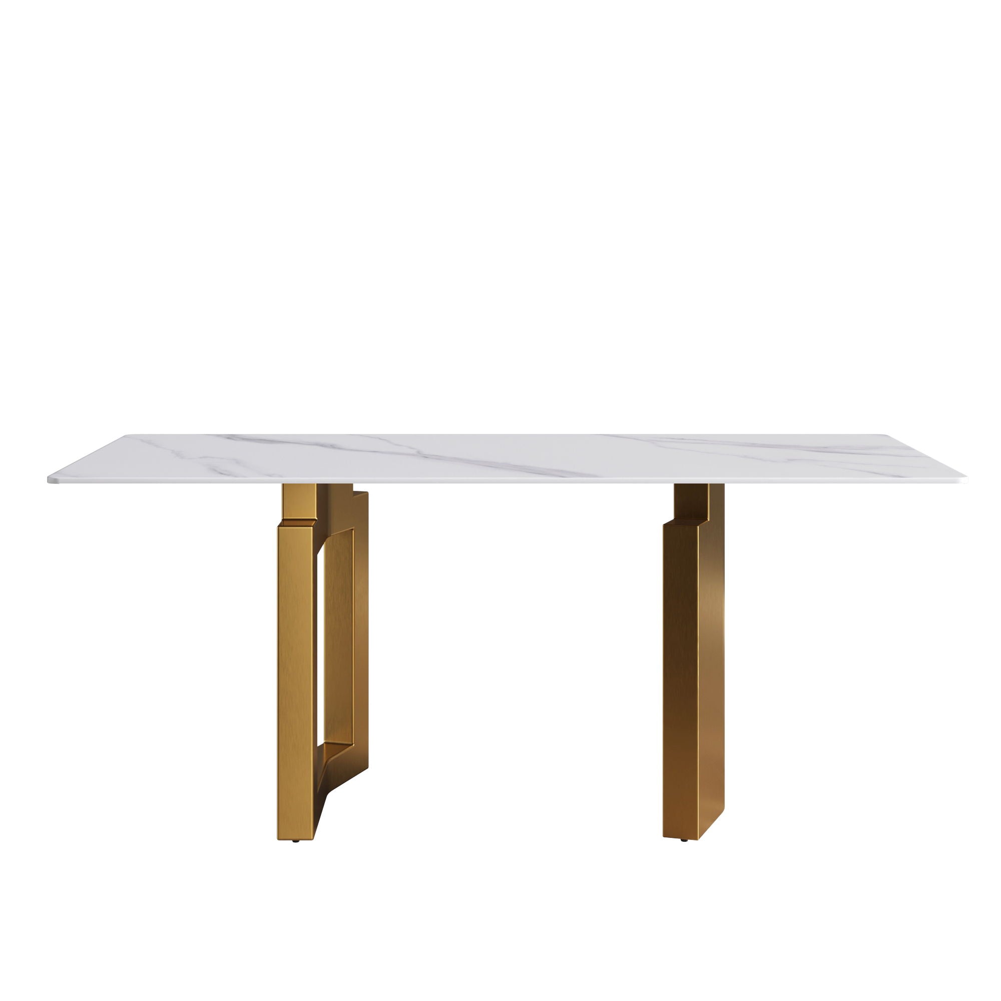70.87" Modern Artificial Stone Straight Edge Golden Metal Leg Dining Table, Can Accommodate 6-8 People - White / Gold