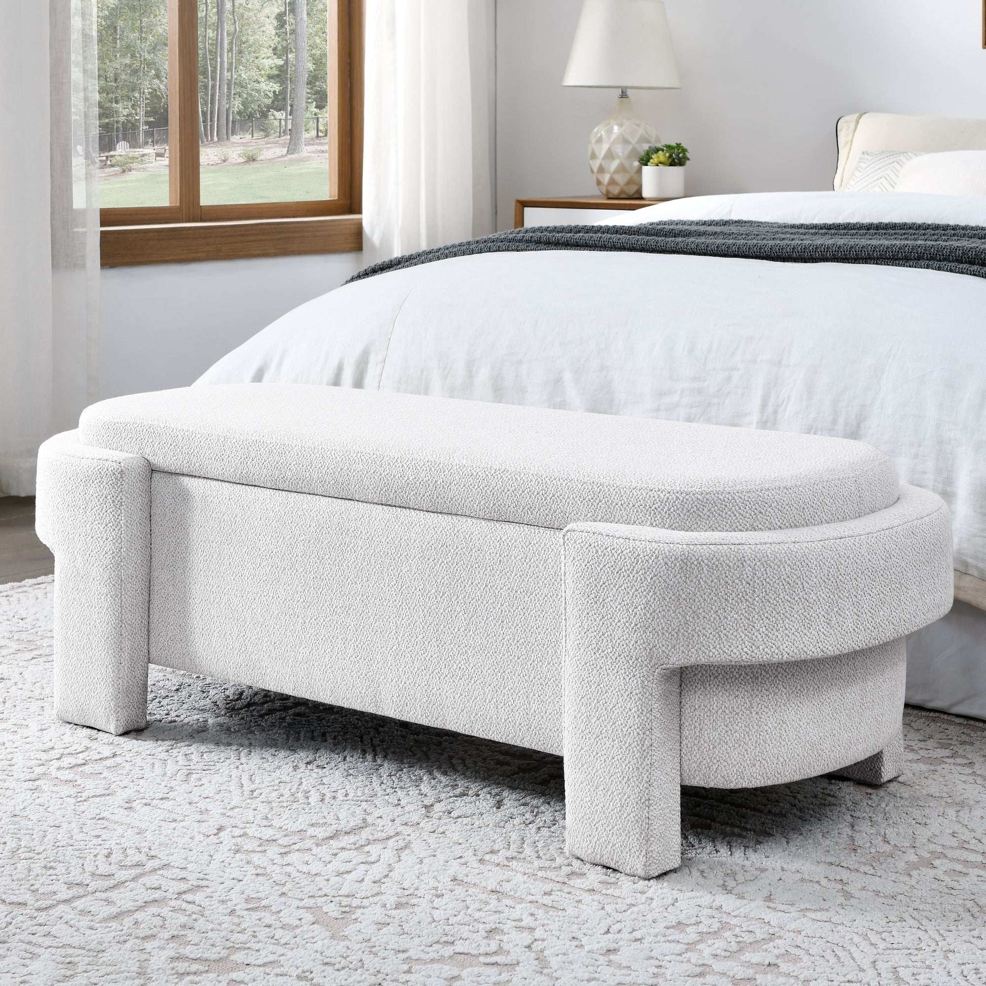 Tessa Cream Linen Storage Bench - Best Buy Furniture