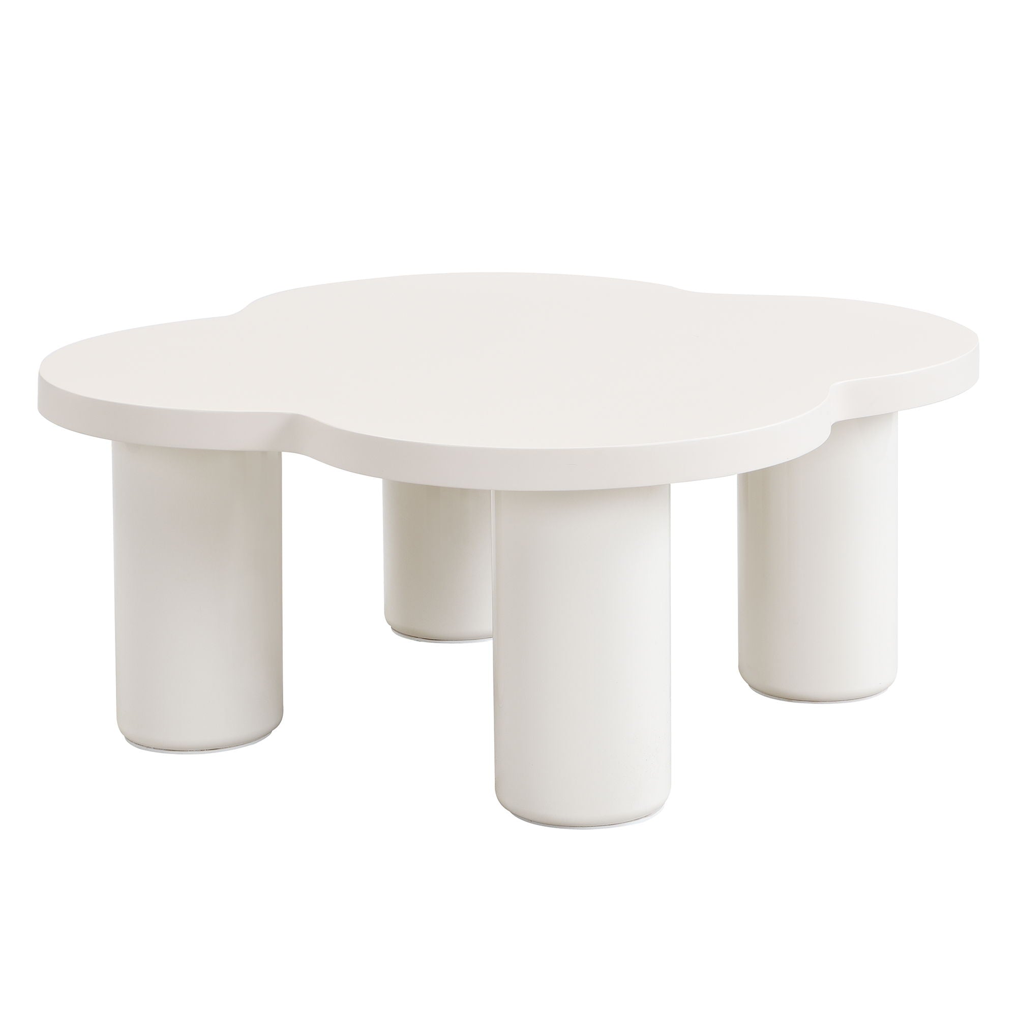 Modern Coffee Table (Set of 2), Irregular Shape Coffee Table With Four Roman Column Legs And End Table With Glass Top For Living Room - White