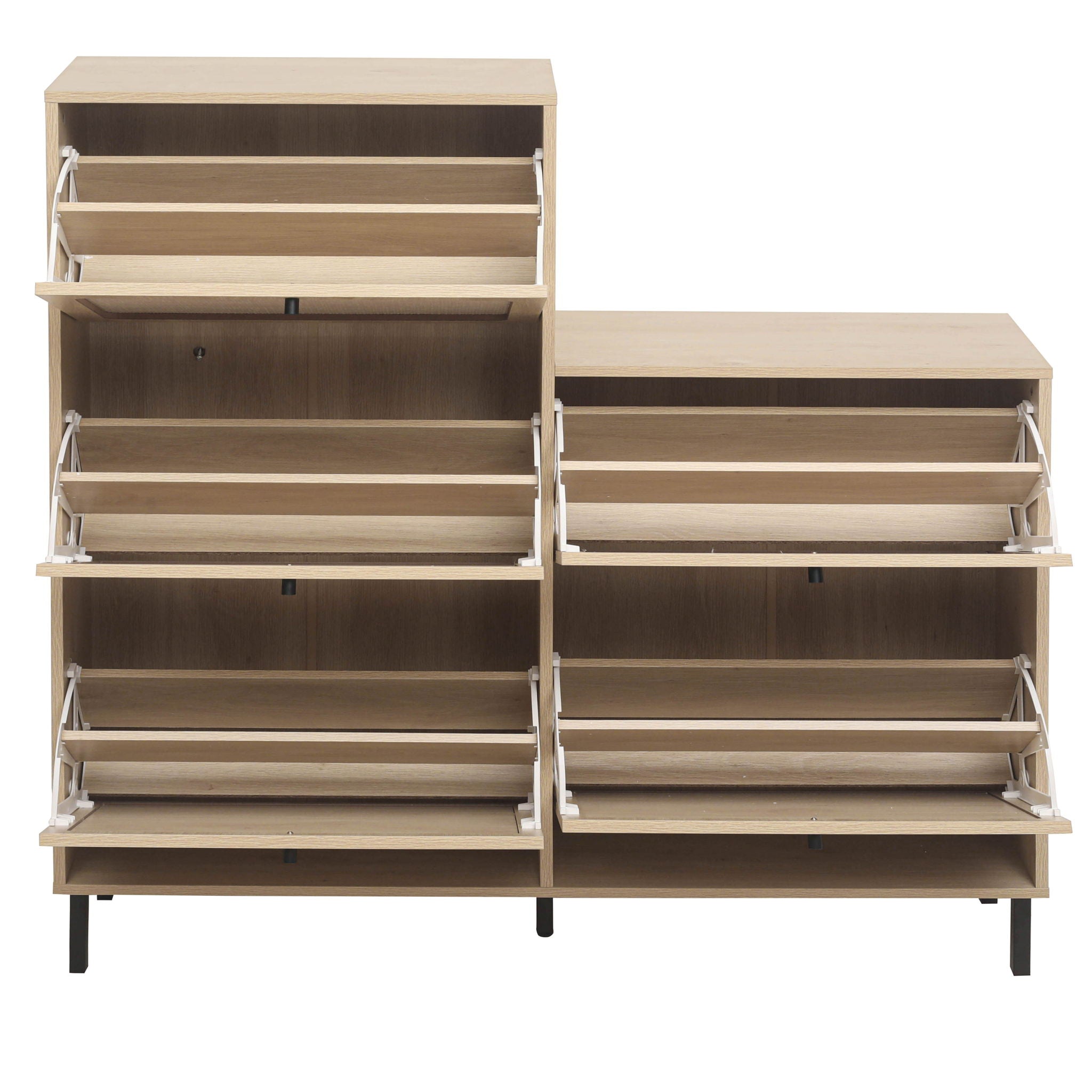 Modern Rattan 5 Door Shoe Storage Cabinet For Entryway Freestanding Design - Natural