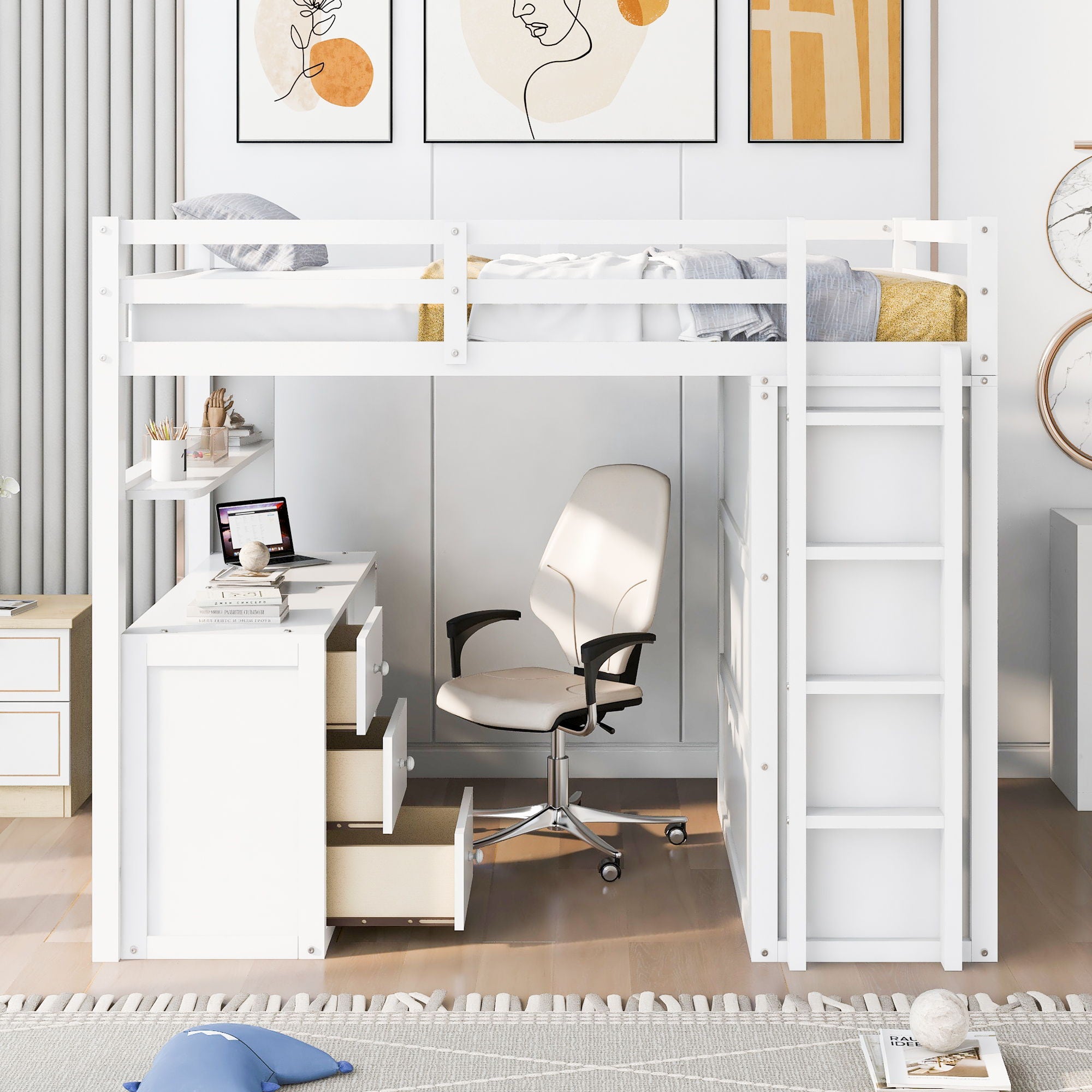 Loft Bed With Drawers, Desk, And Wardrobe