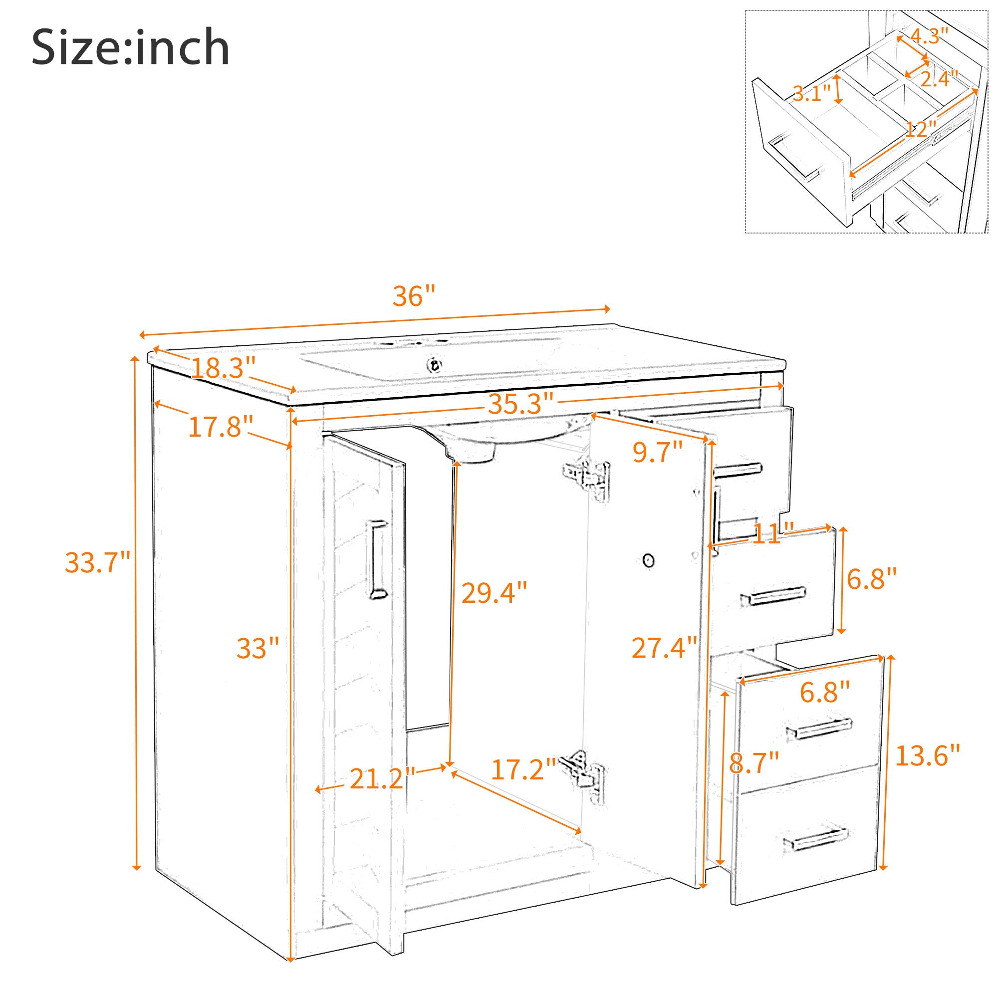 Bathroom Vanity With Sink Combo, Storage Cabinet, Freestanding Set With 3 Drawers & Soft Closing Doors