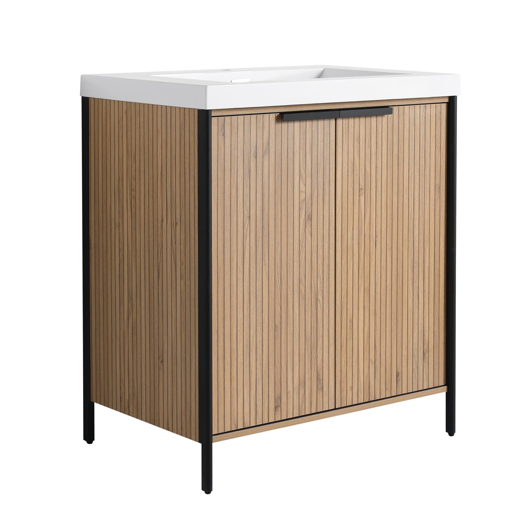 Modern Freestanding Bathroom Vanity With Resin Sink & Soft Close Cabinet Doors