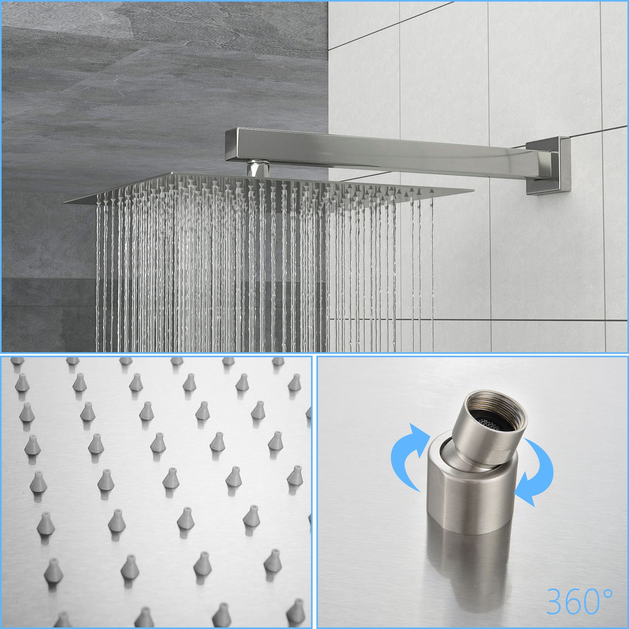 Modern Shower System With Adjustable Slide Bar, Stainless Steel And Brass Construction