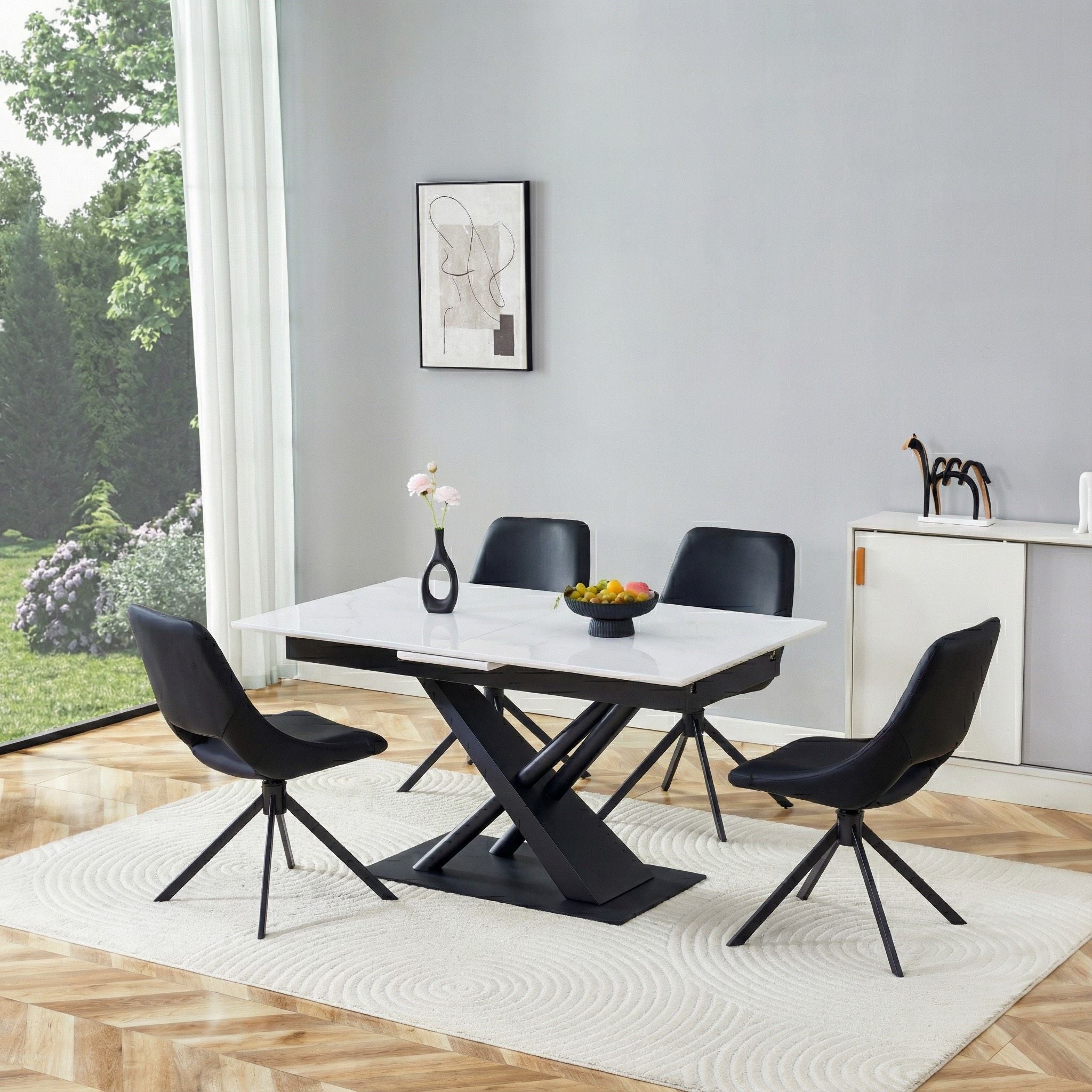 Dining Table With Geometric X Frame For Kitchen Or Dining Room - White Marble