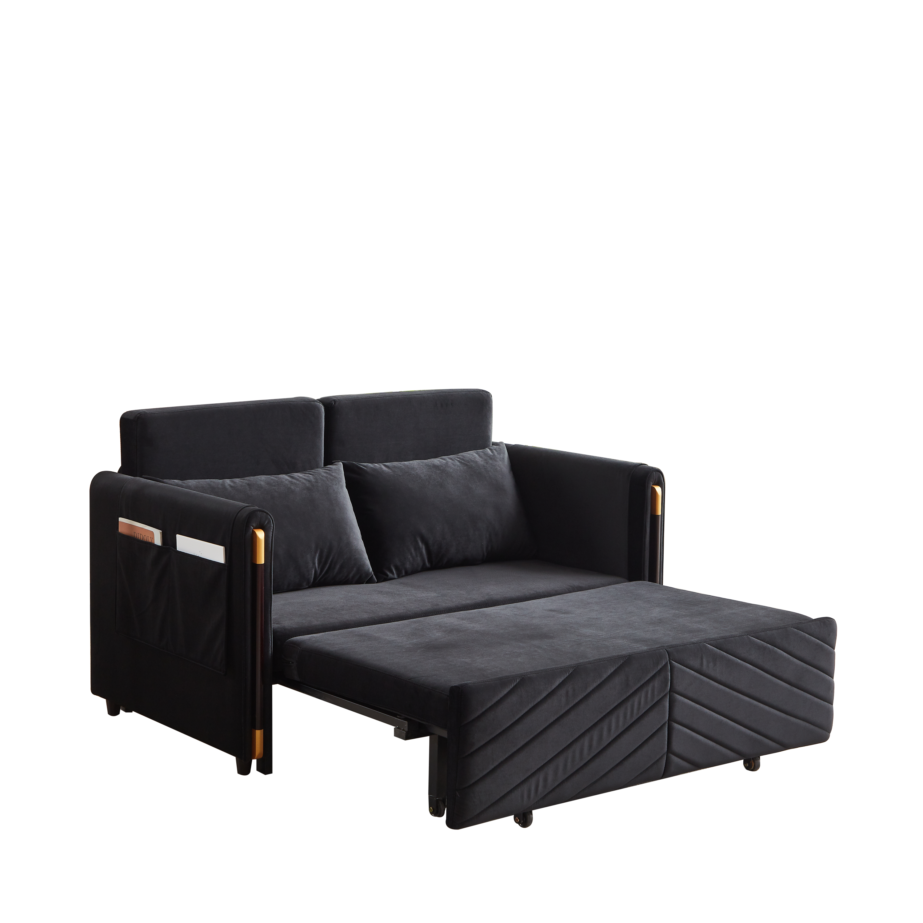 Conway Convertible Velvet Loveseat Sleeper with Arm Storage and Adjustable Back