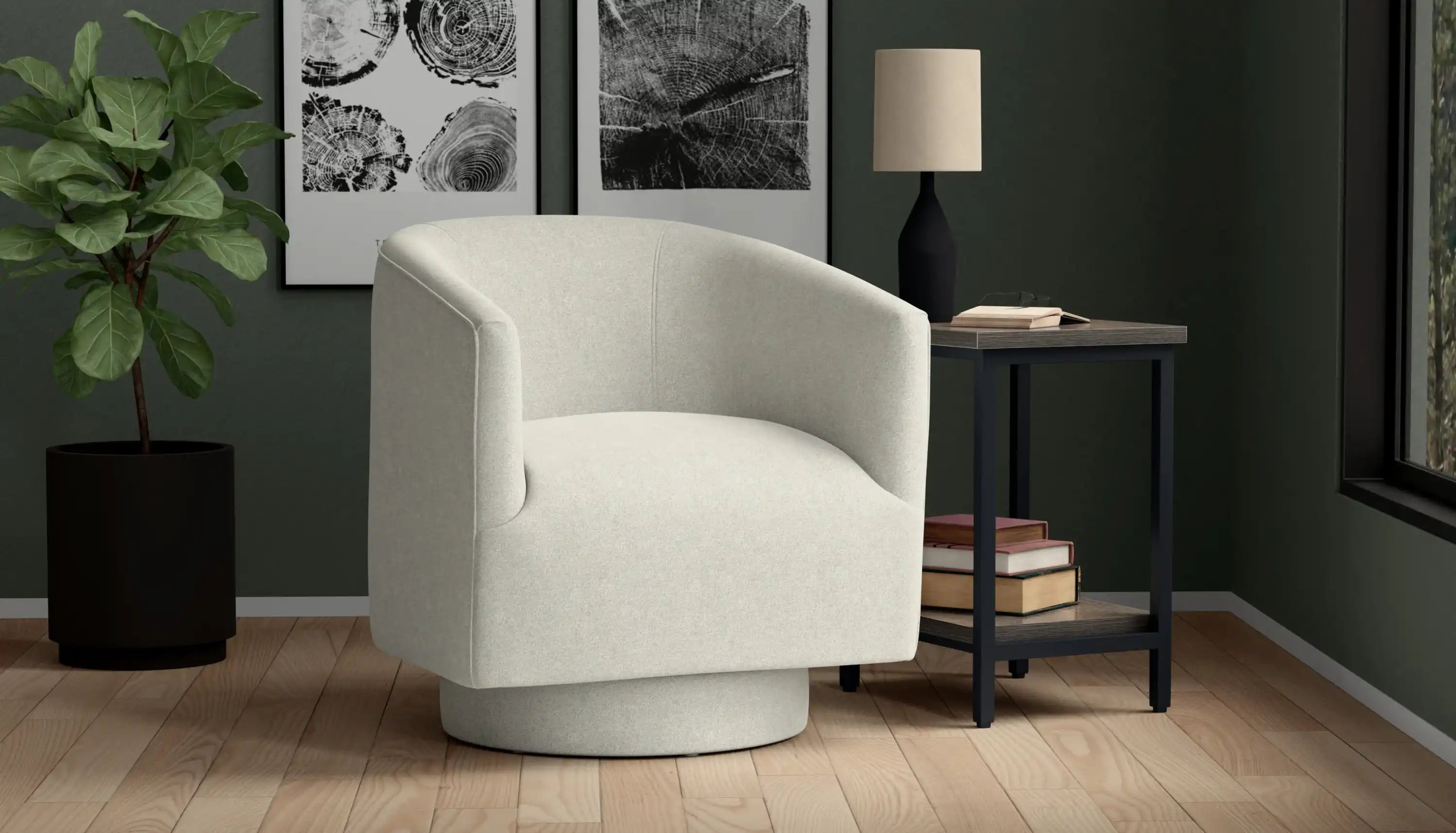 Bralin Cream Linen Swivel Accent Chair