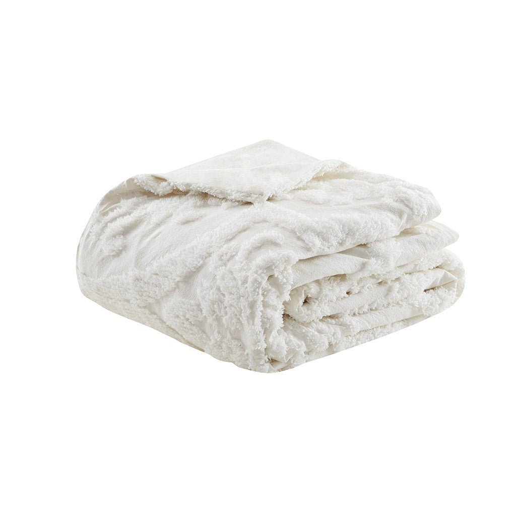 3 piece tufted cotton chenille damask duvet cover set queen - off white - Tuesday Morning - Duvet Covers