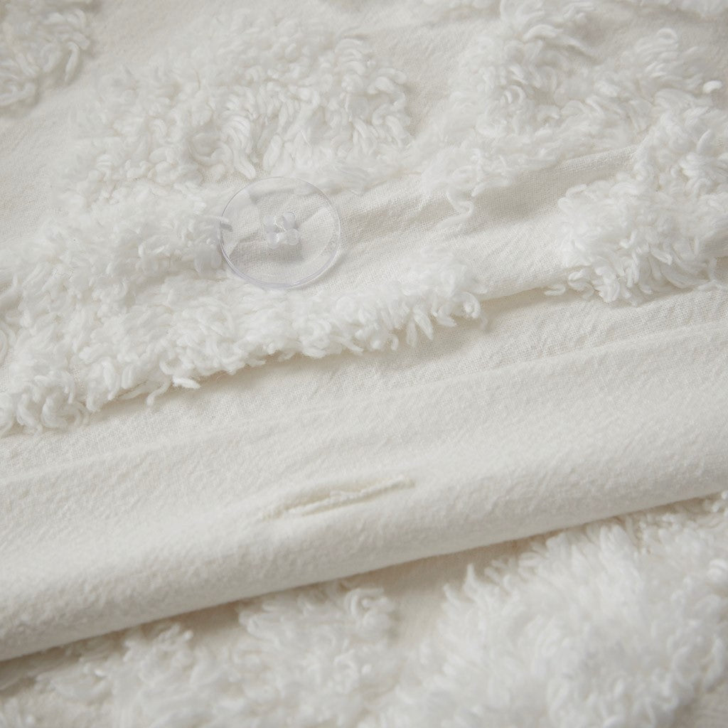 3 piece tufted cotton chenille damask duvet cover set queen - off white - Tuesday Morning - Duvet Covers