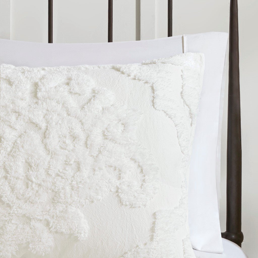 3 piece tufted cotton chenille damask duvet cover set queen - off white - Tuesday Morning - Duvet Covers