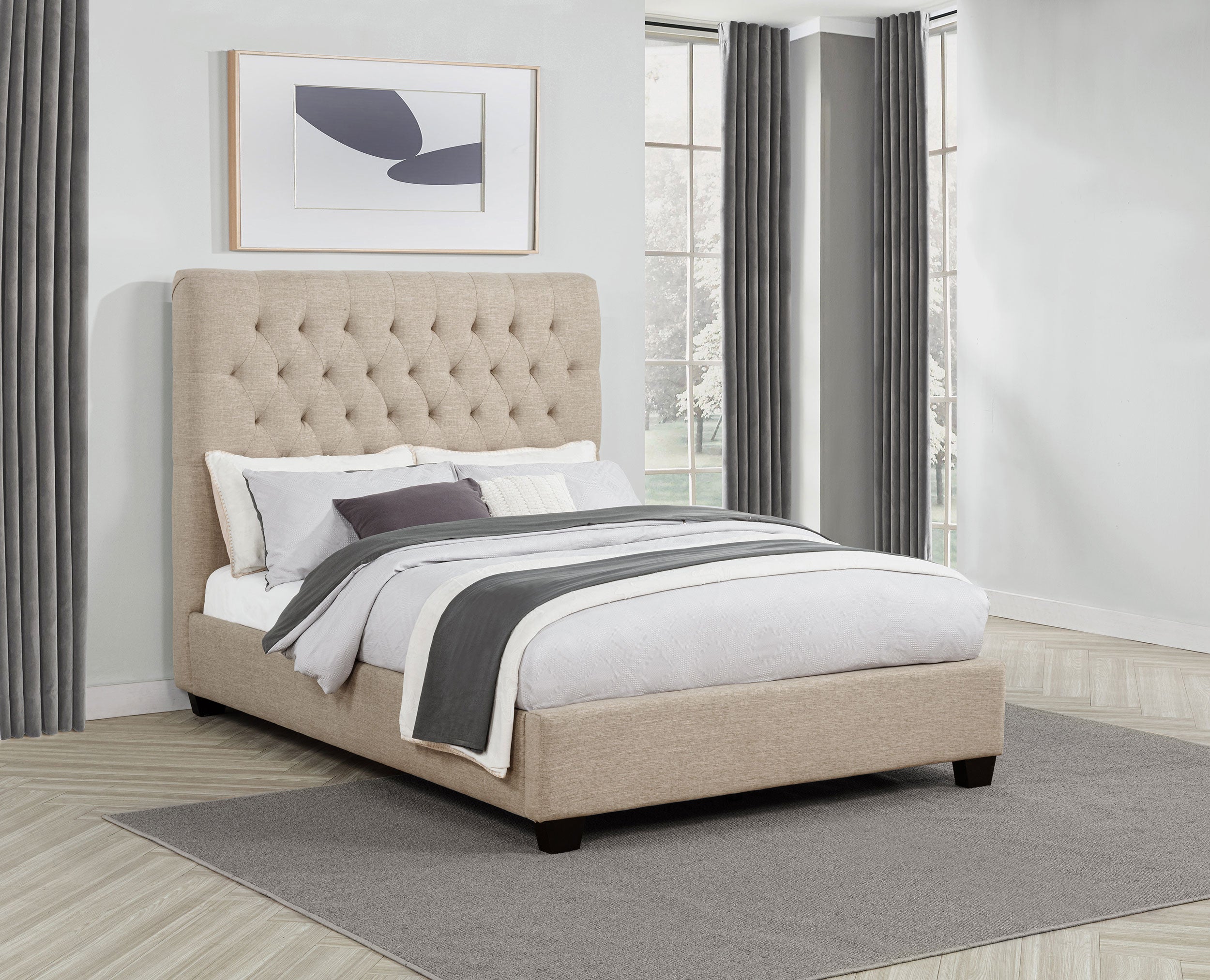 Chloe Upholstered Full Panel Bed Oatmeal-CoasterEssence