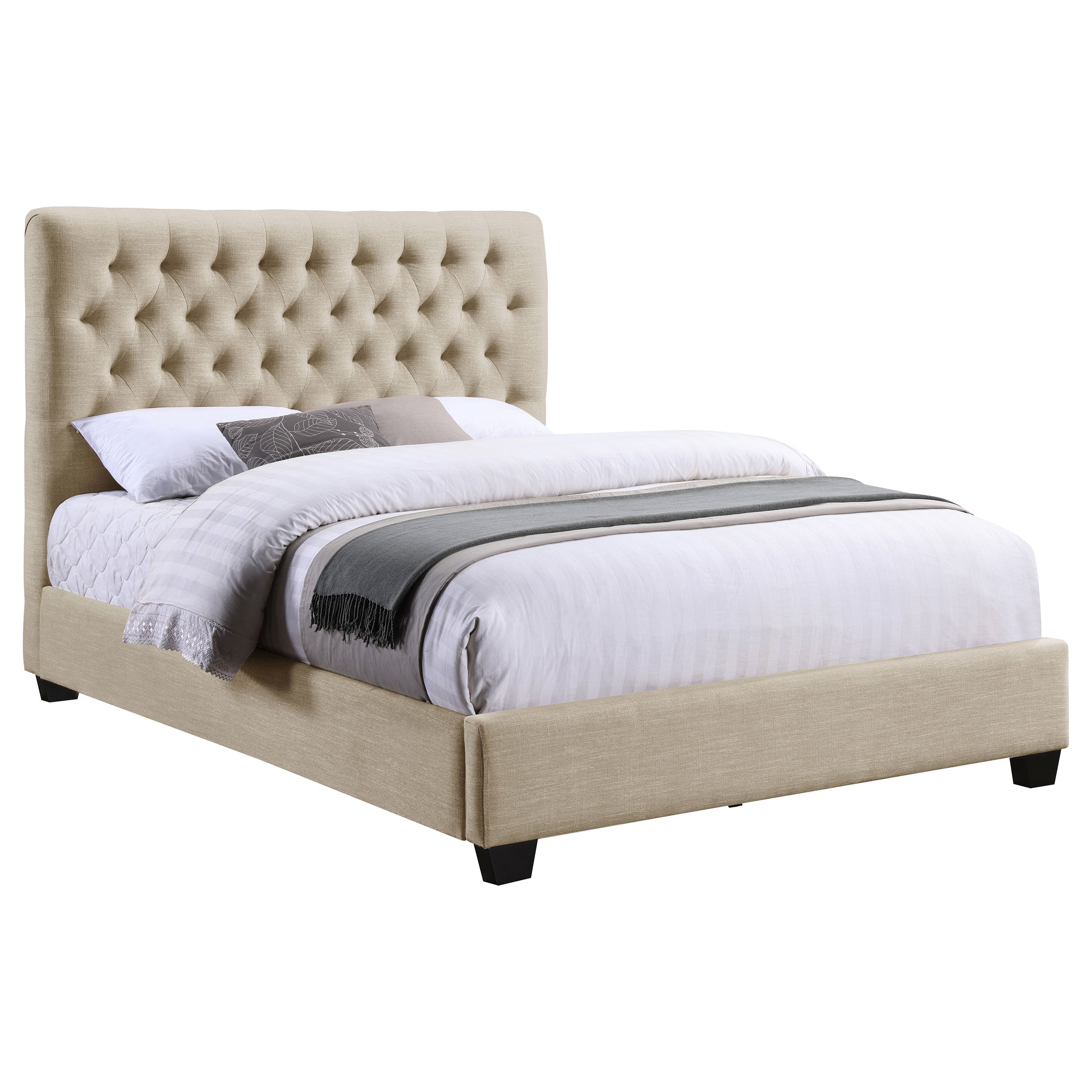 Chloe Upholstered Queen Panel Bed Oatmeal-CoasterEssence