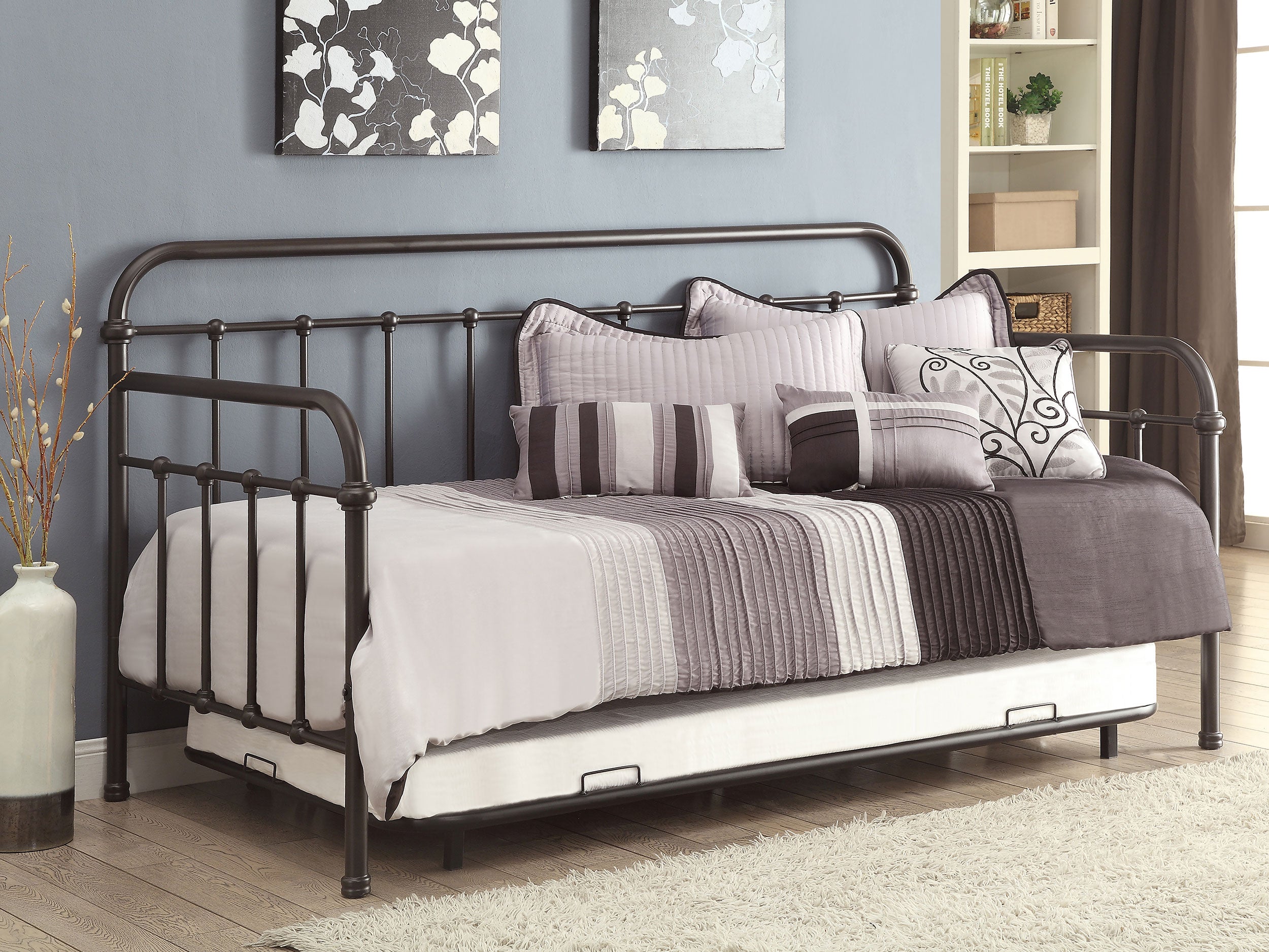 Livingston Metal Twin Daybed with Trundle Dark Bronze-CoasterEssence