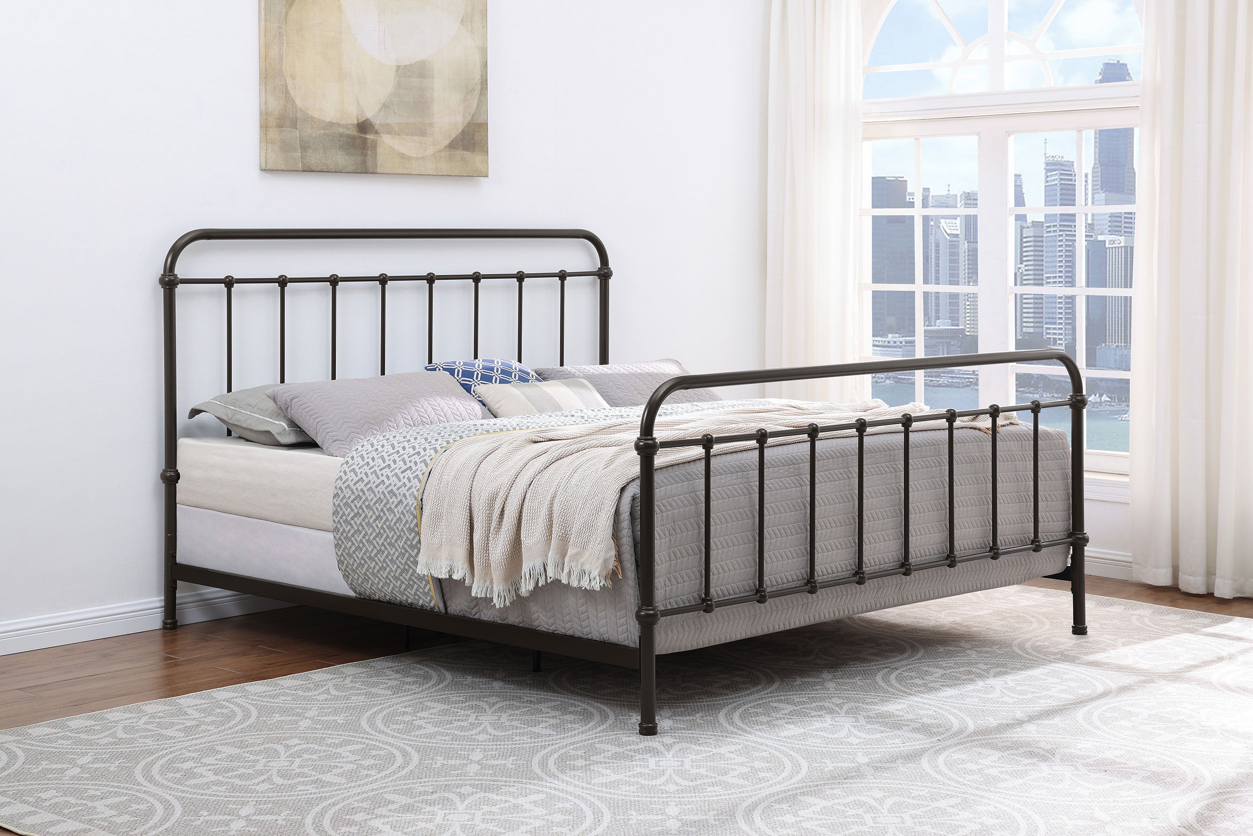 Livingston Metal Eastern King Open Frame Bed Dark Bronze-CoasterEssence