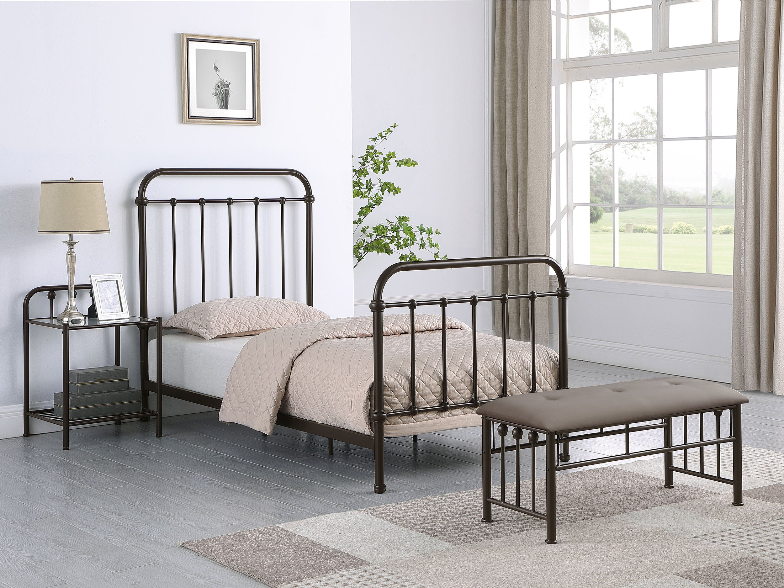 Livingston Metal Twin Open Frame Bed Dark Bronze-CoasterEssence