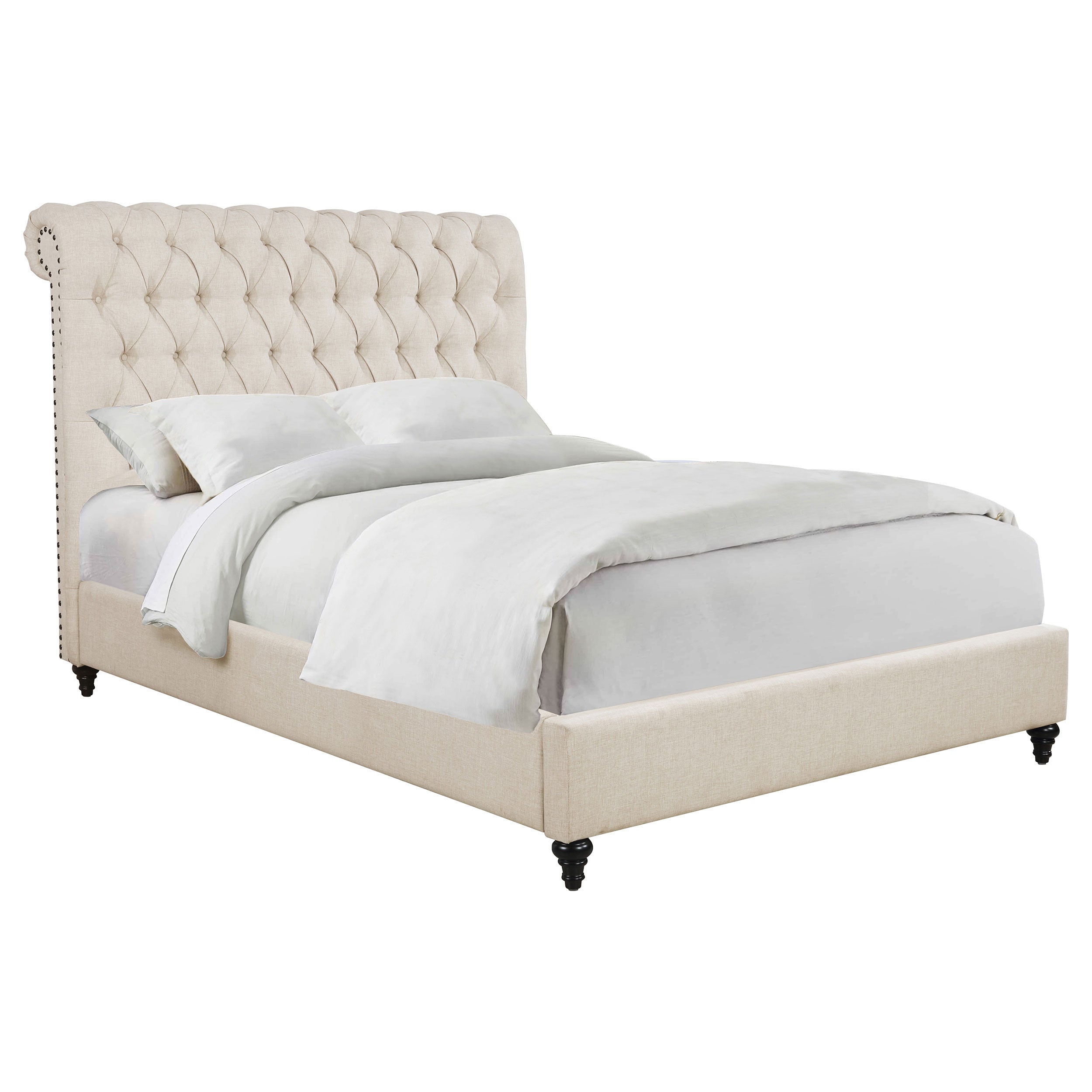 Devon 57-inch Upholstered Full Panel Bed Beige-CoasterEssence